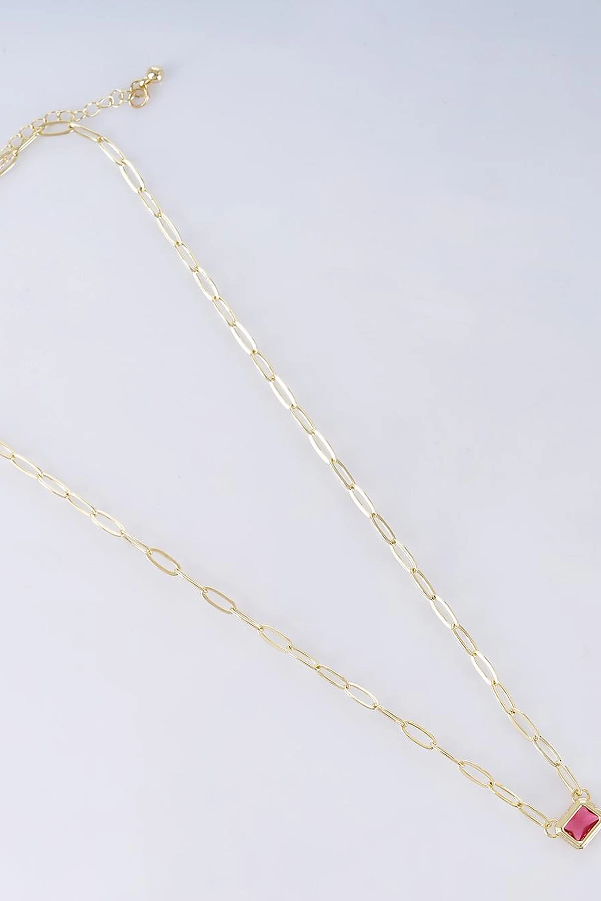 Shiny Stone Chain Necklace Pink
