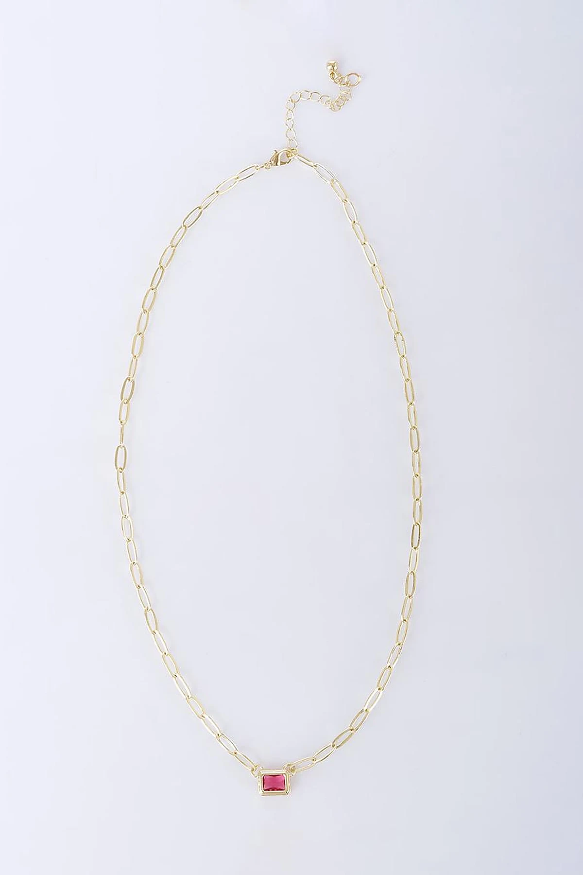 Shiny Stone Chain Necklace Pink