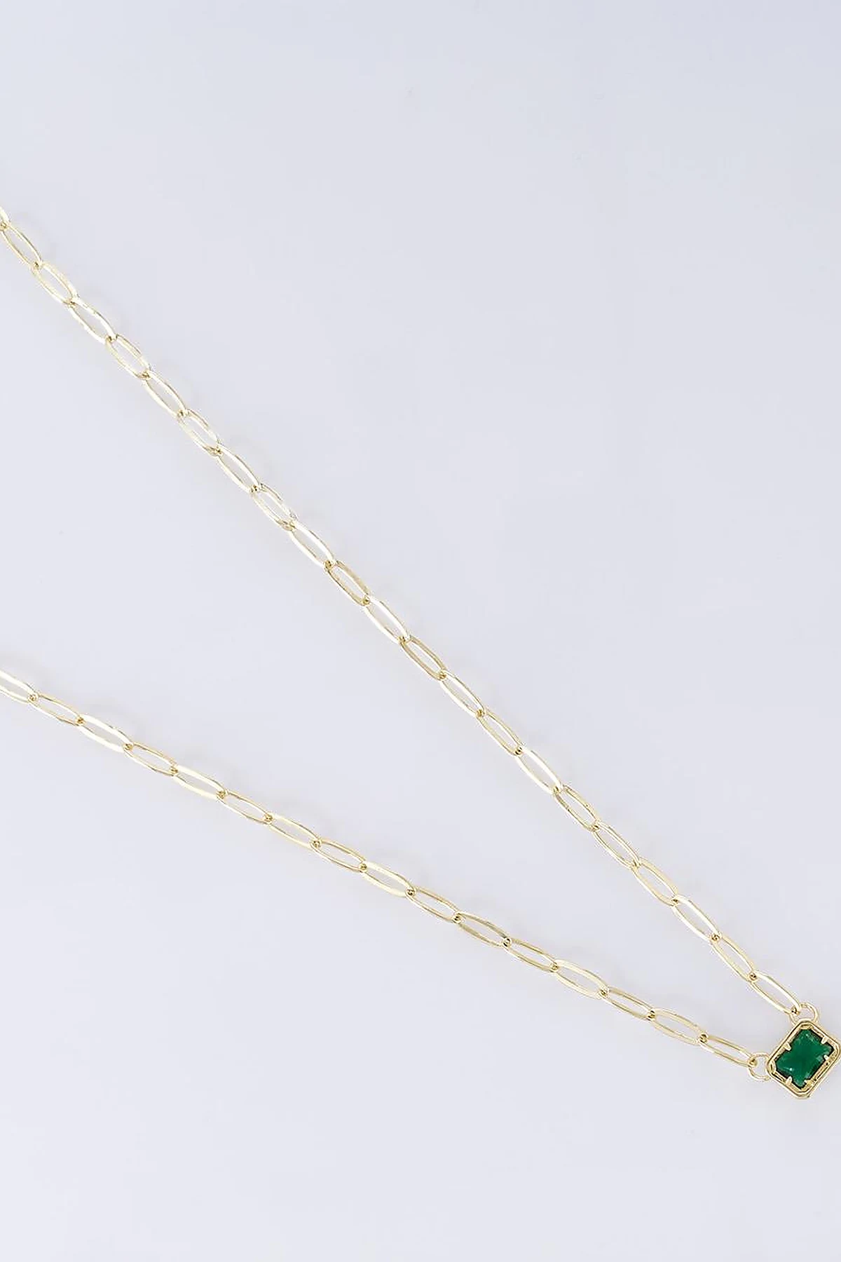 Shiny Stone Chain Necklace Emerald