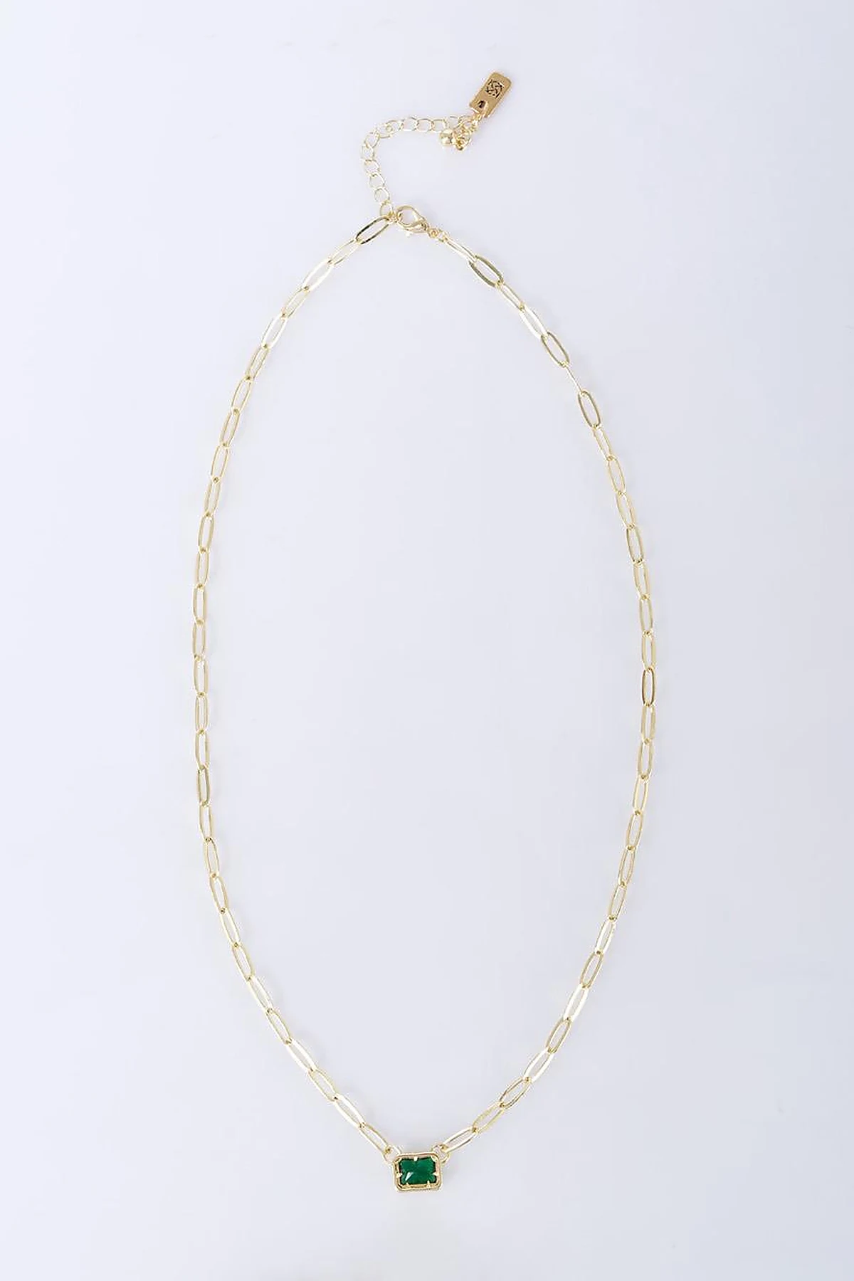 Shiny Stone Chain Necklace Emerald