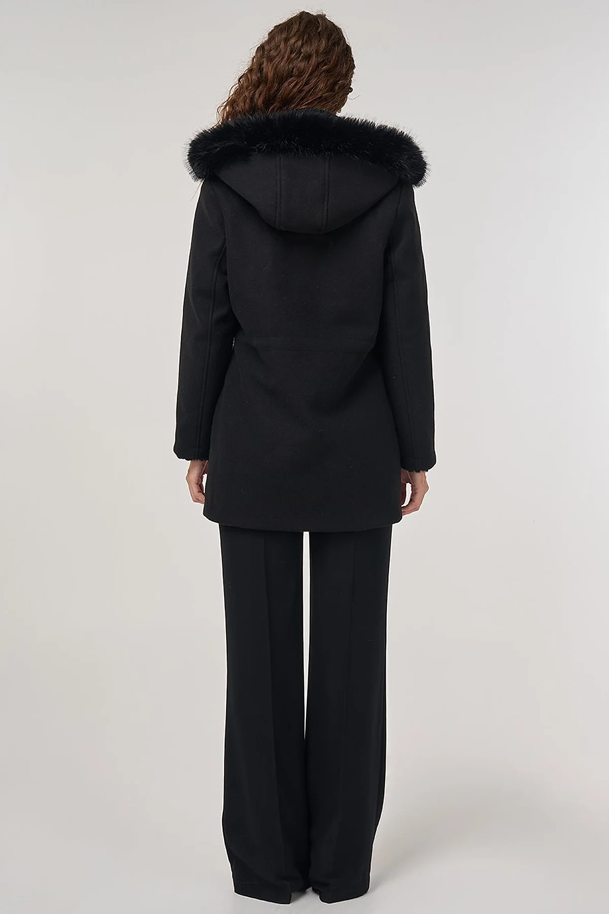 Reversible Coat with Fur Details Black
