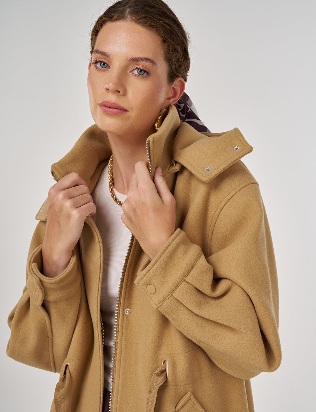 Kapüşonlu Kaşe Kaban Acı Kahve 