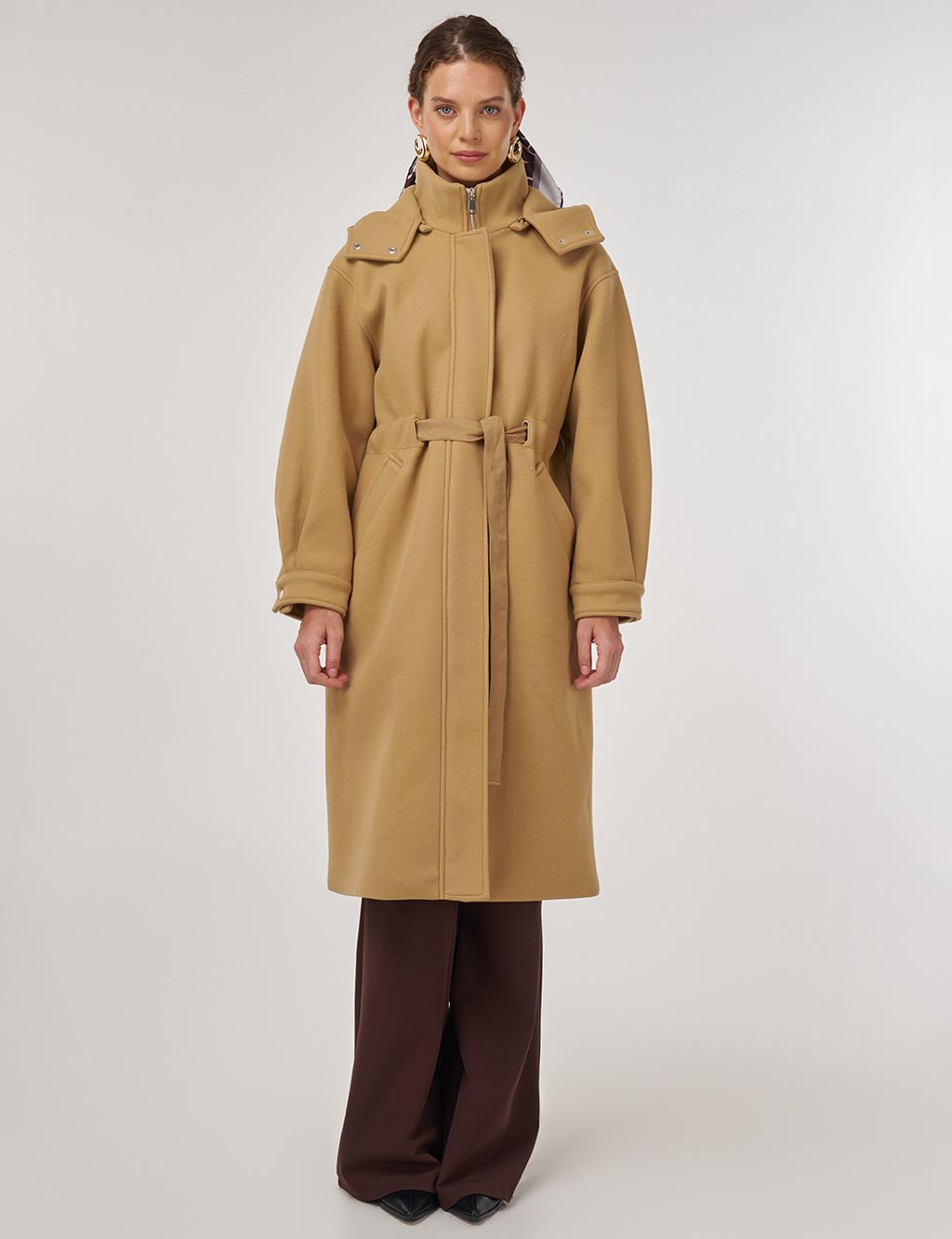 Kapüşonlu Kaşe Kaban Acı Kahve 