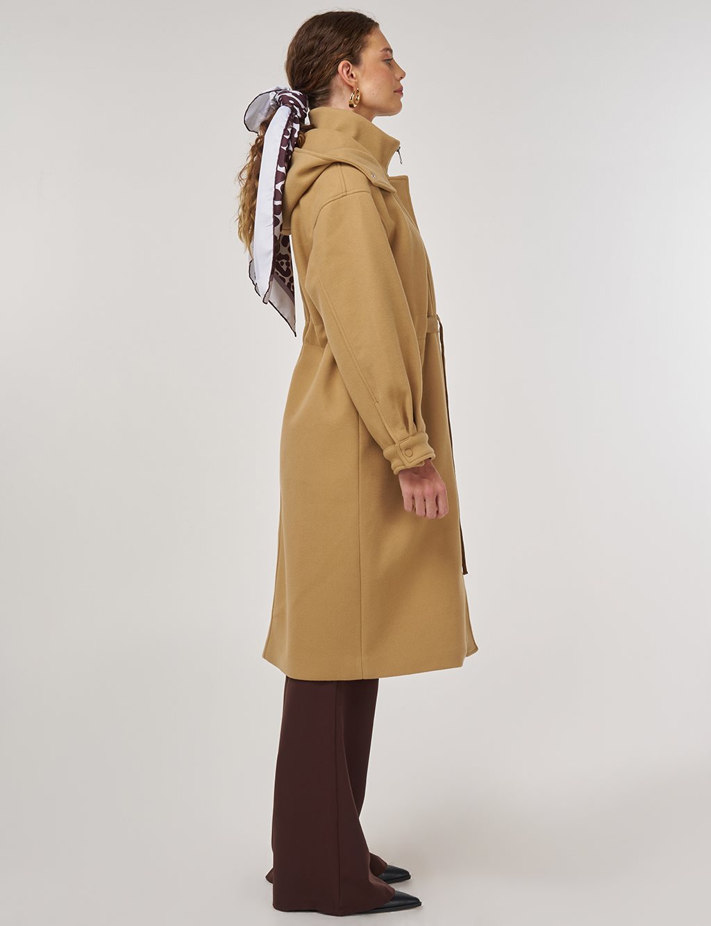 Kapüşonlu Kaşe Kaban Acı Kahve 