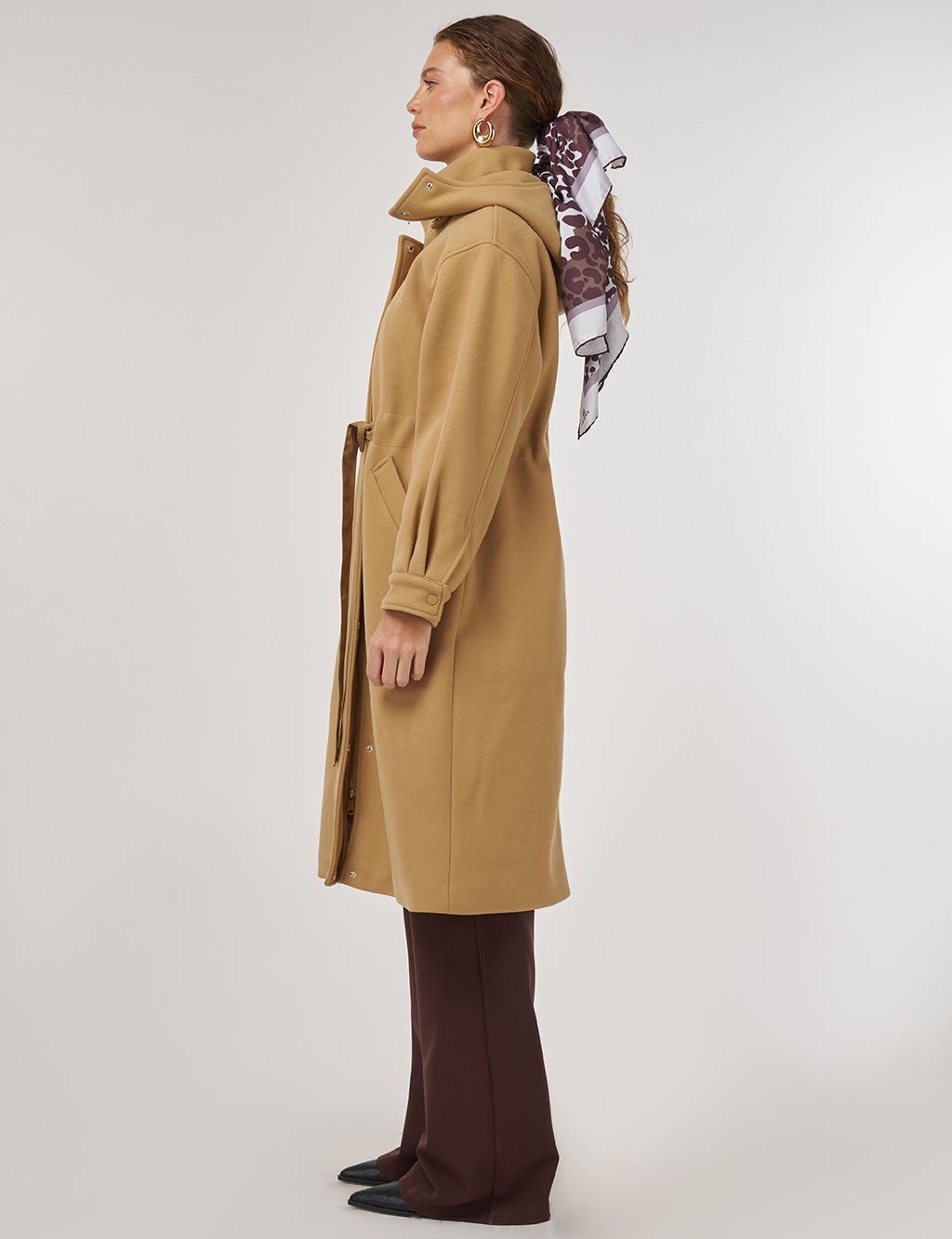 Kapüşonlu Kaşe Kaban Acı Kahve 