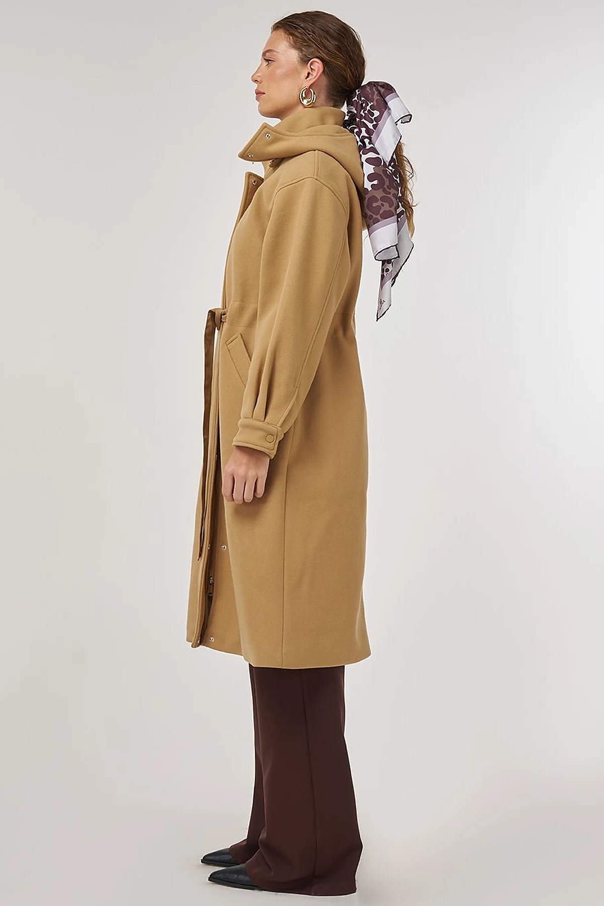 Hooded Wool-Blend Coat Beige 