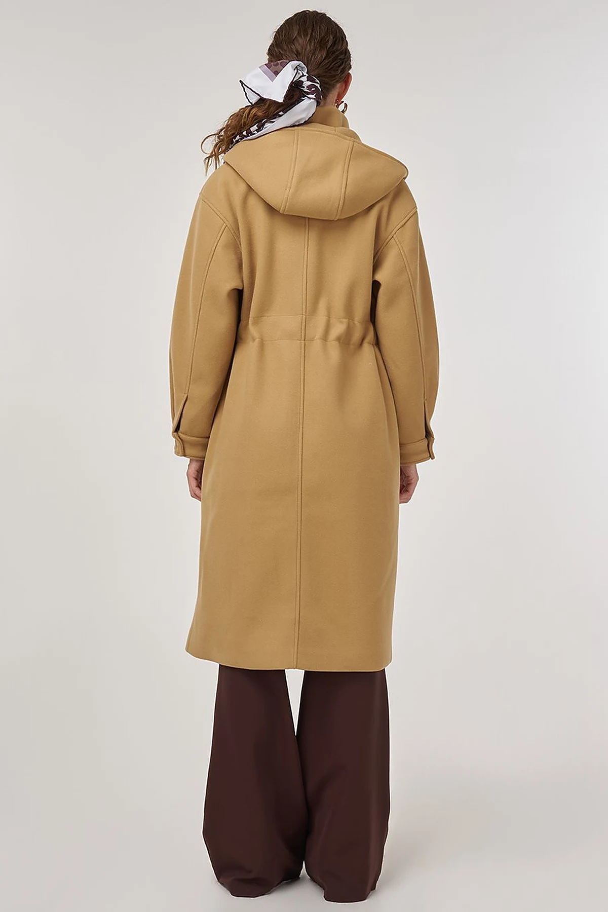 Hooded Wool-Blend Coat Beige 