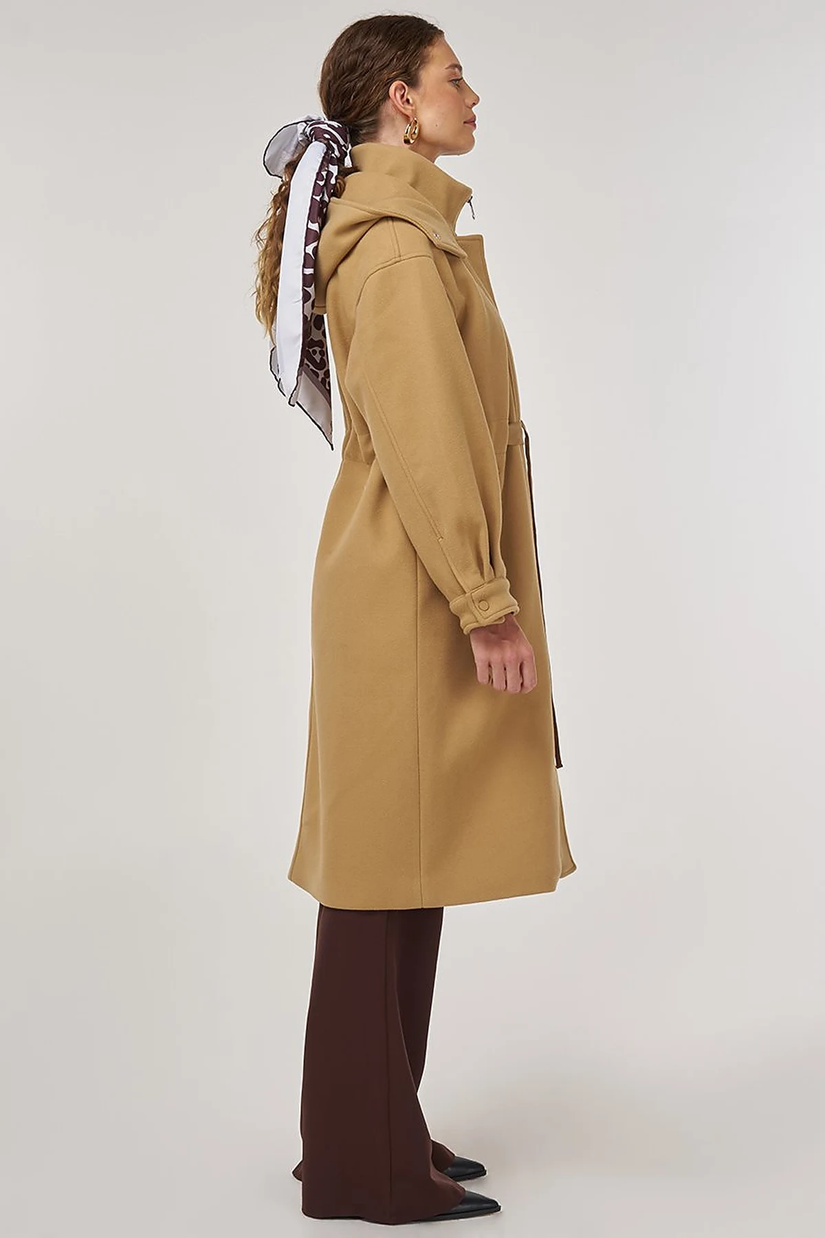 Hooded Wool-Blend Coat Beige 