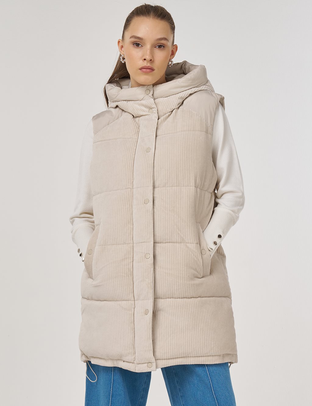 Kadife Garnili Şişme Yelek Taş 