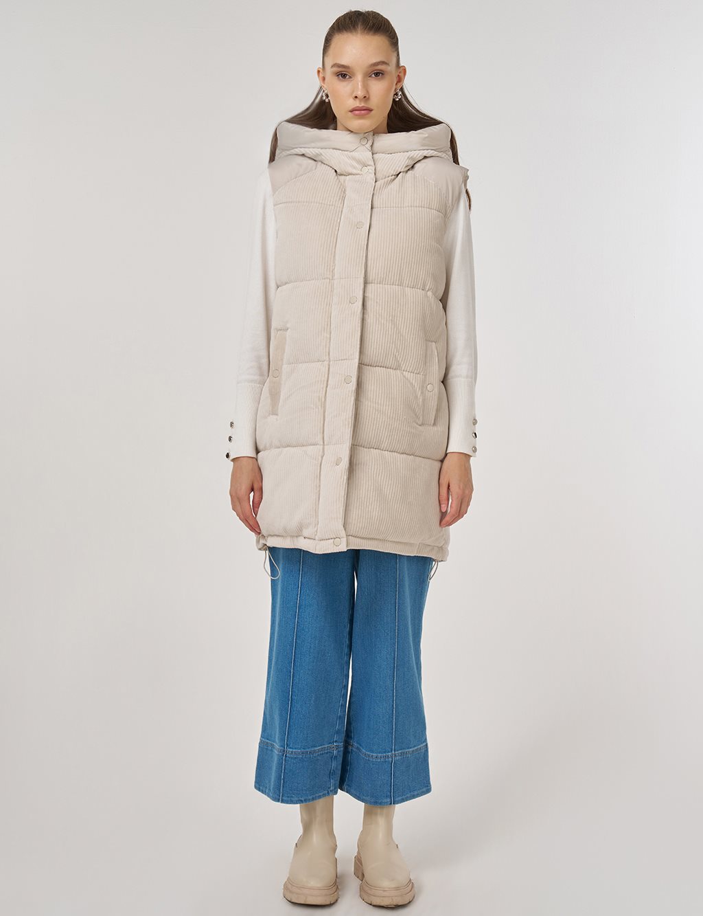 Kadife Garnili Şişme Yelek Taş 