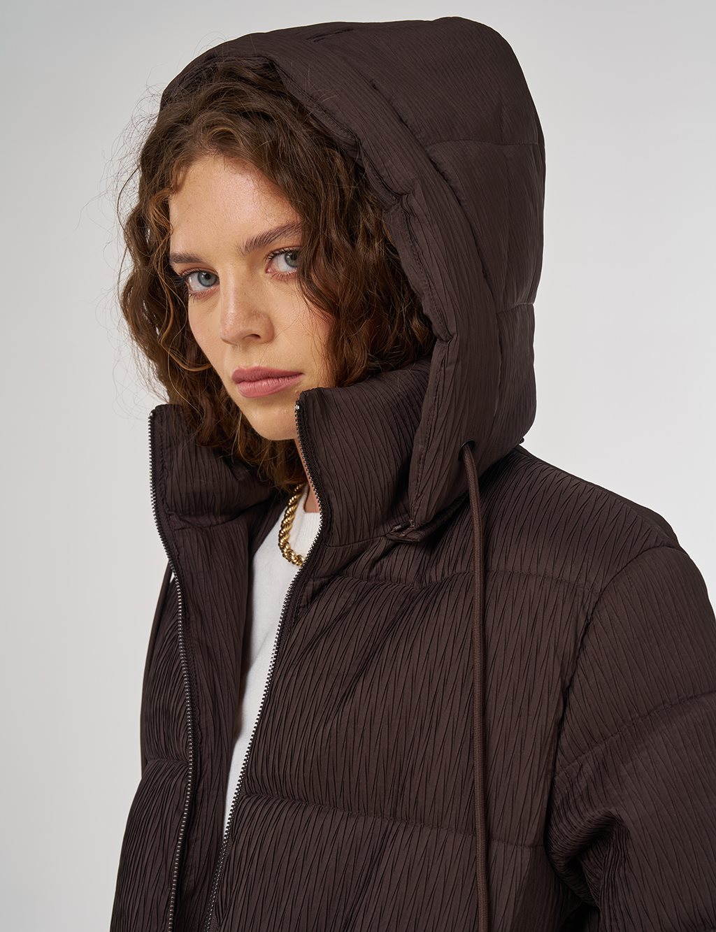 Zipper-Closure Anorak Jacket Brown