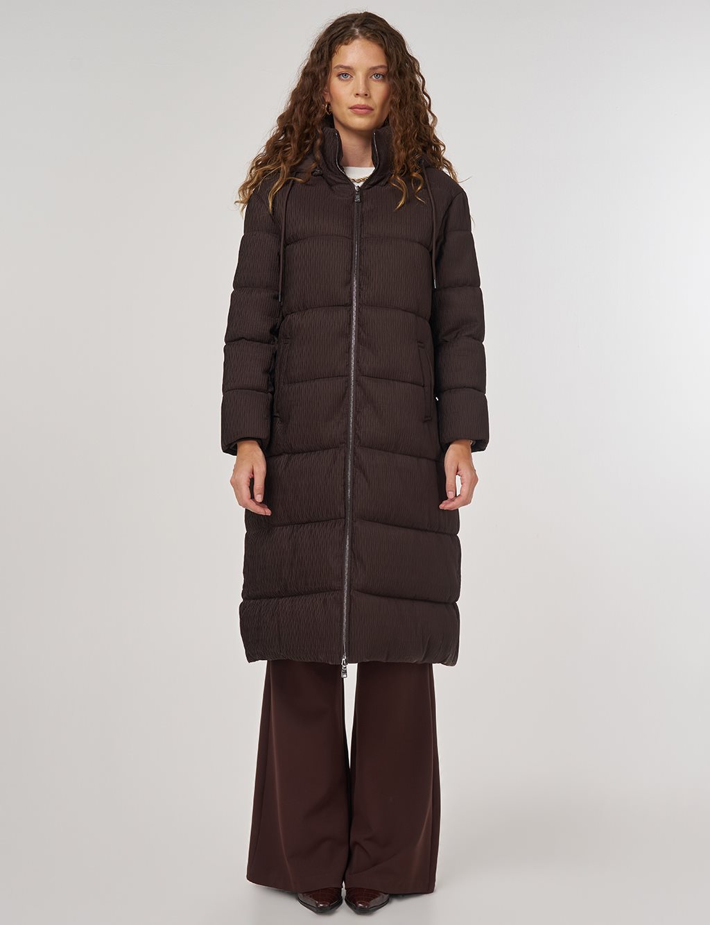 Zipper-Closure Anorak Jacket Brown