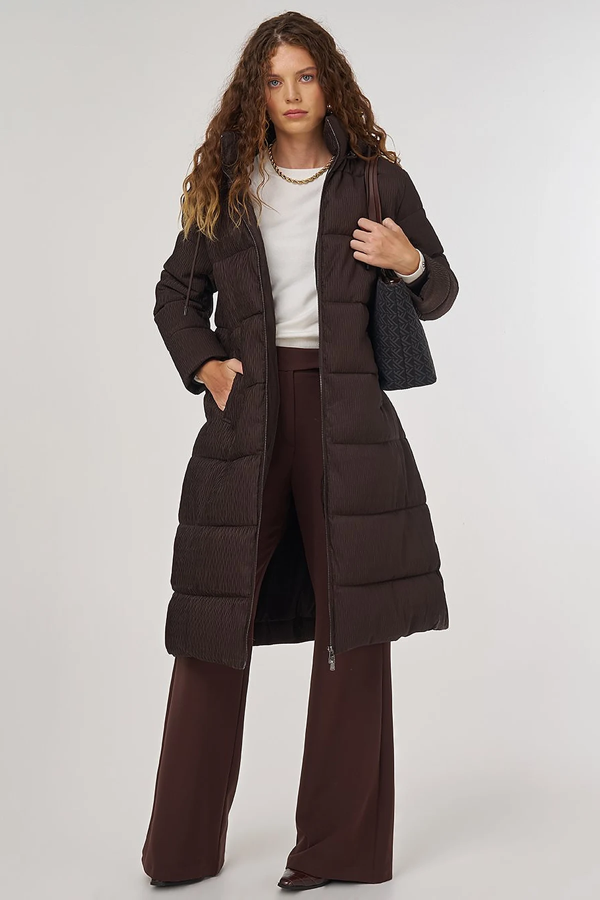 Zipper-Closure Anorak Jacket Brown