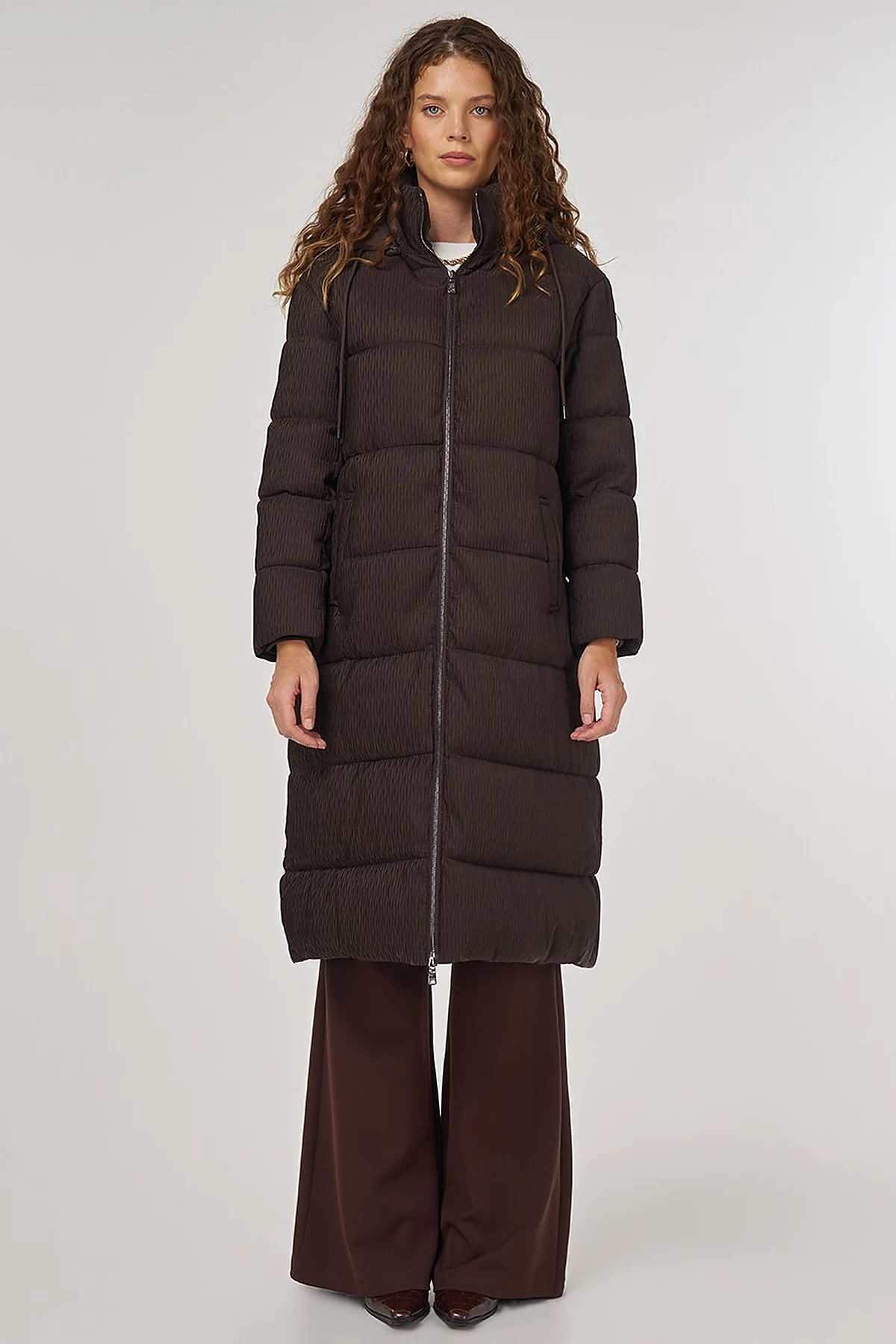 Zipper-Closure Anorak Jacket Brown