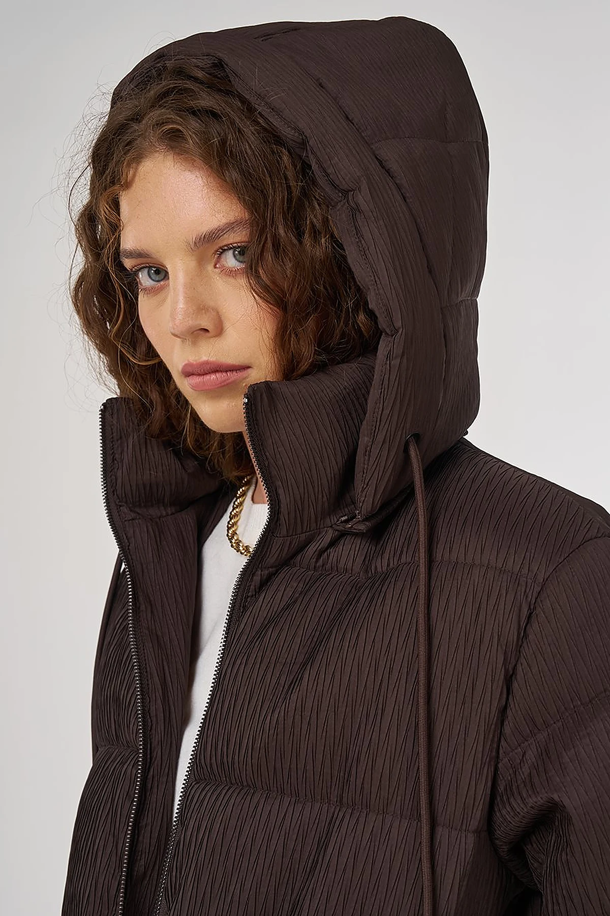Zipper-Closure Anorak Jacket Brown