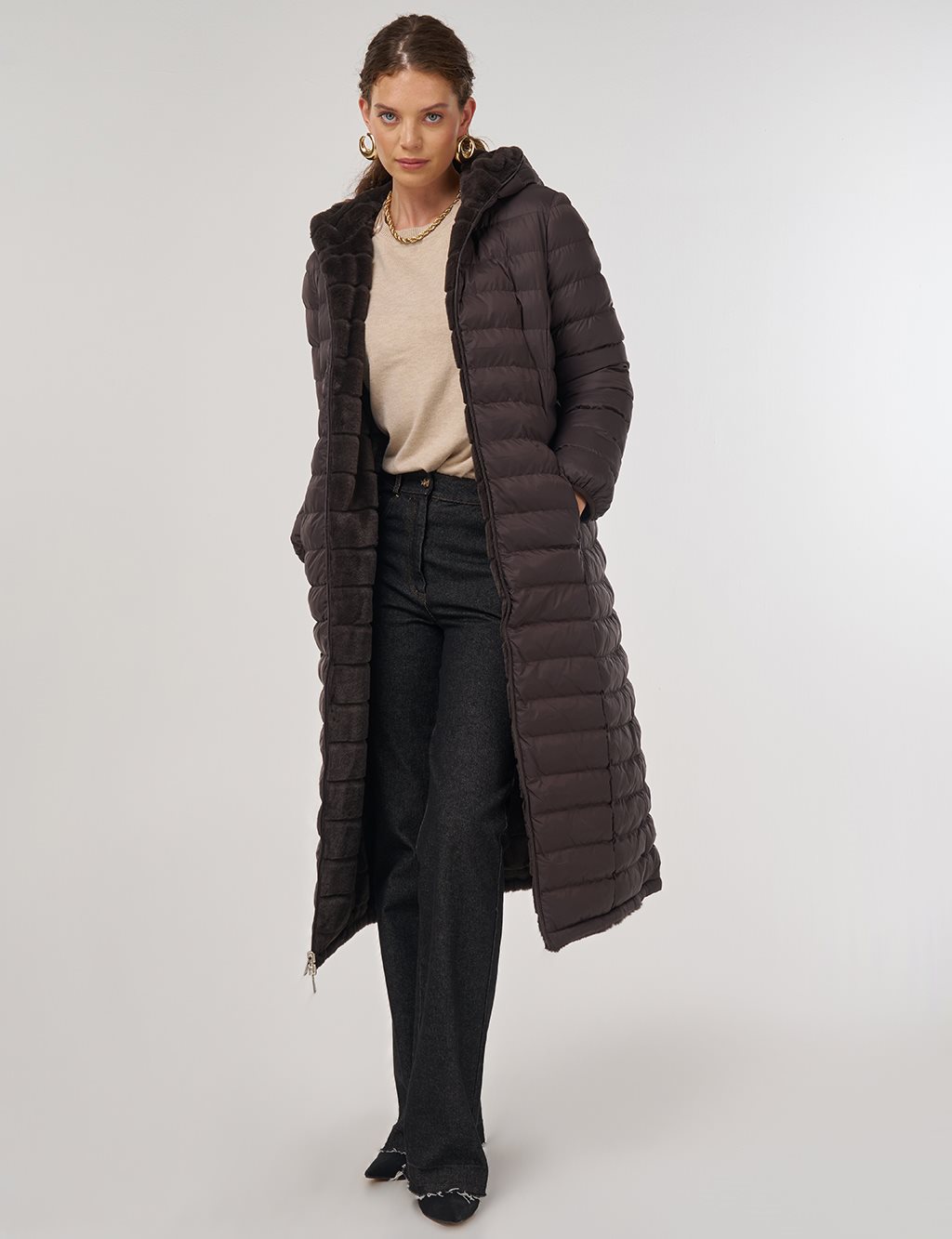 Reversible Hooded Jacket Brown