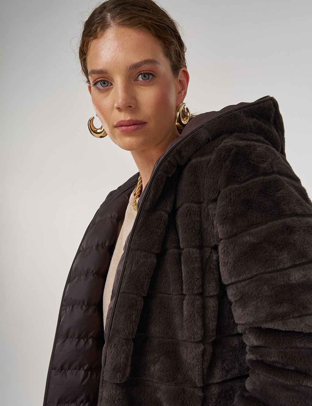 Reversible Hooded Jacket Brown