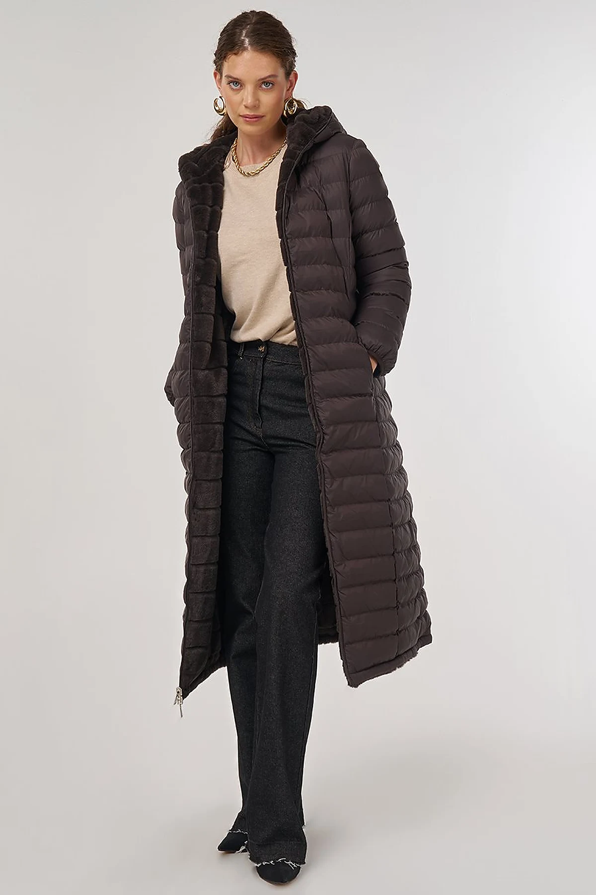 Reversible Hooded Jacket Brown