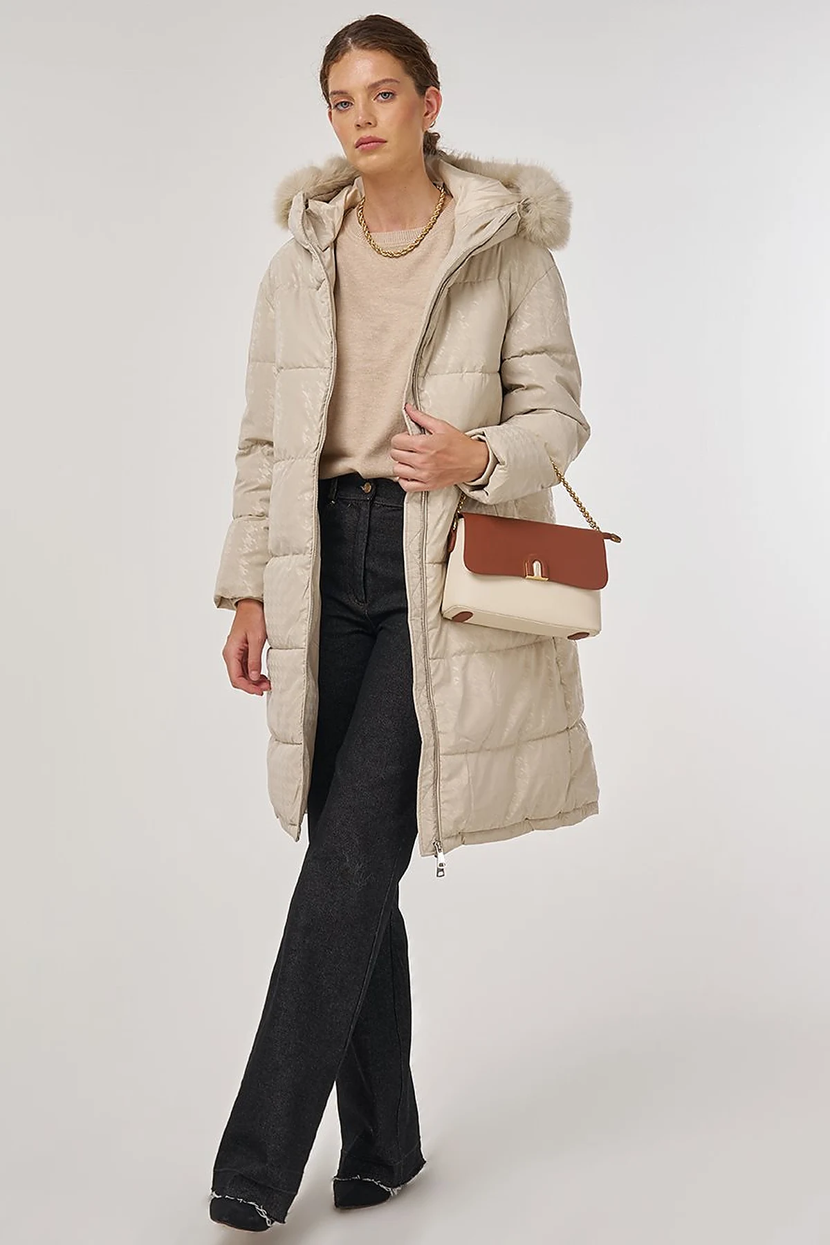 Houndstooth Pattern Anorak Jacket Stone 