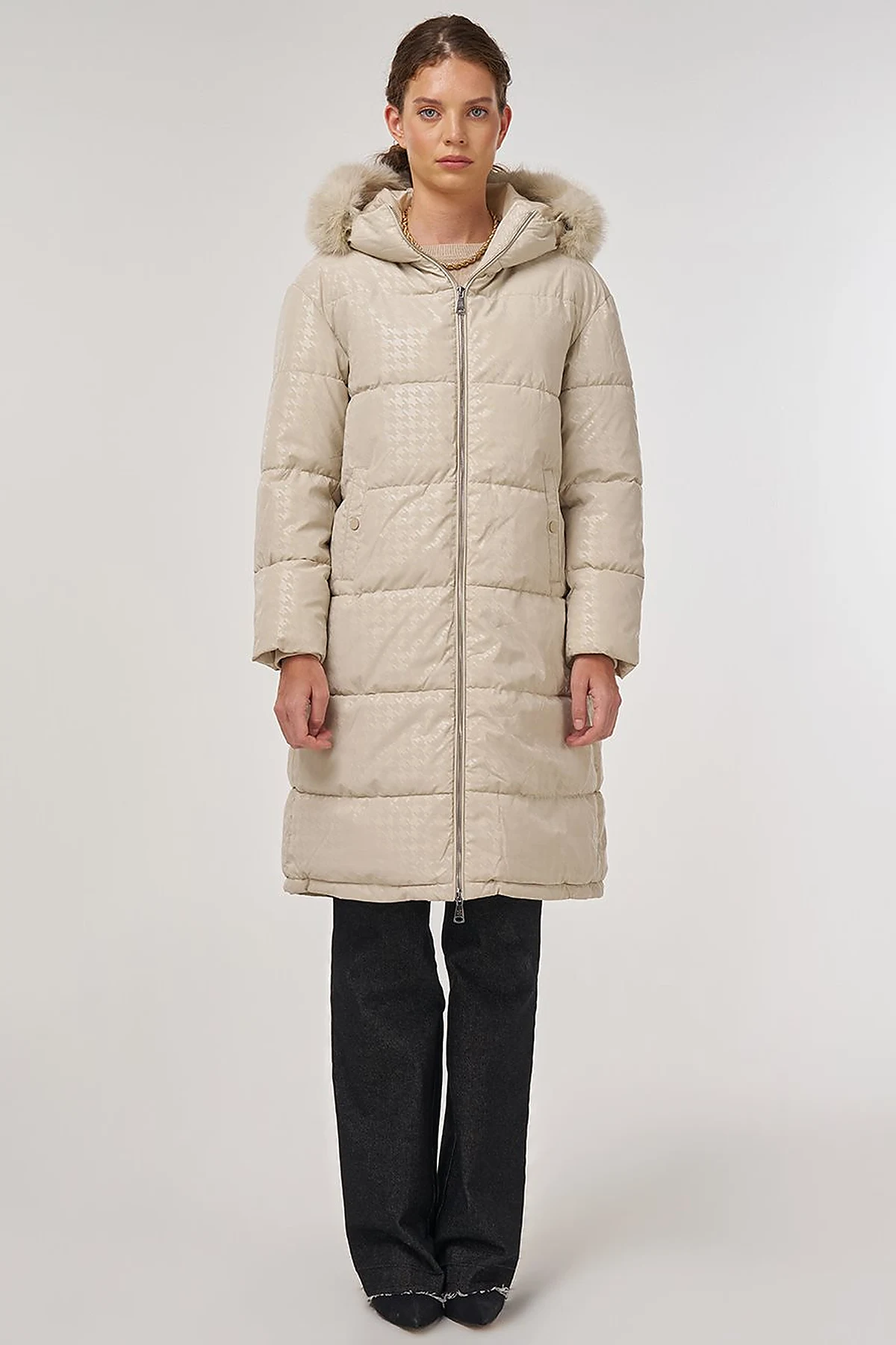 Houndstooth Pattern Anorak Jacket Stone 