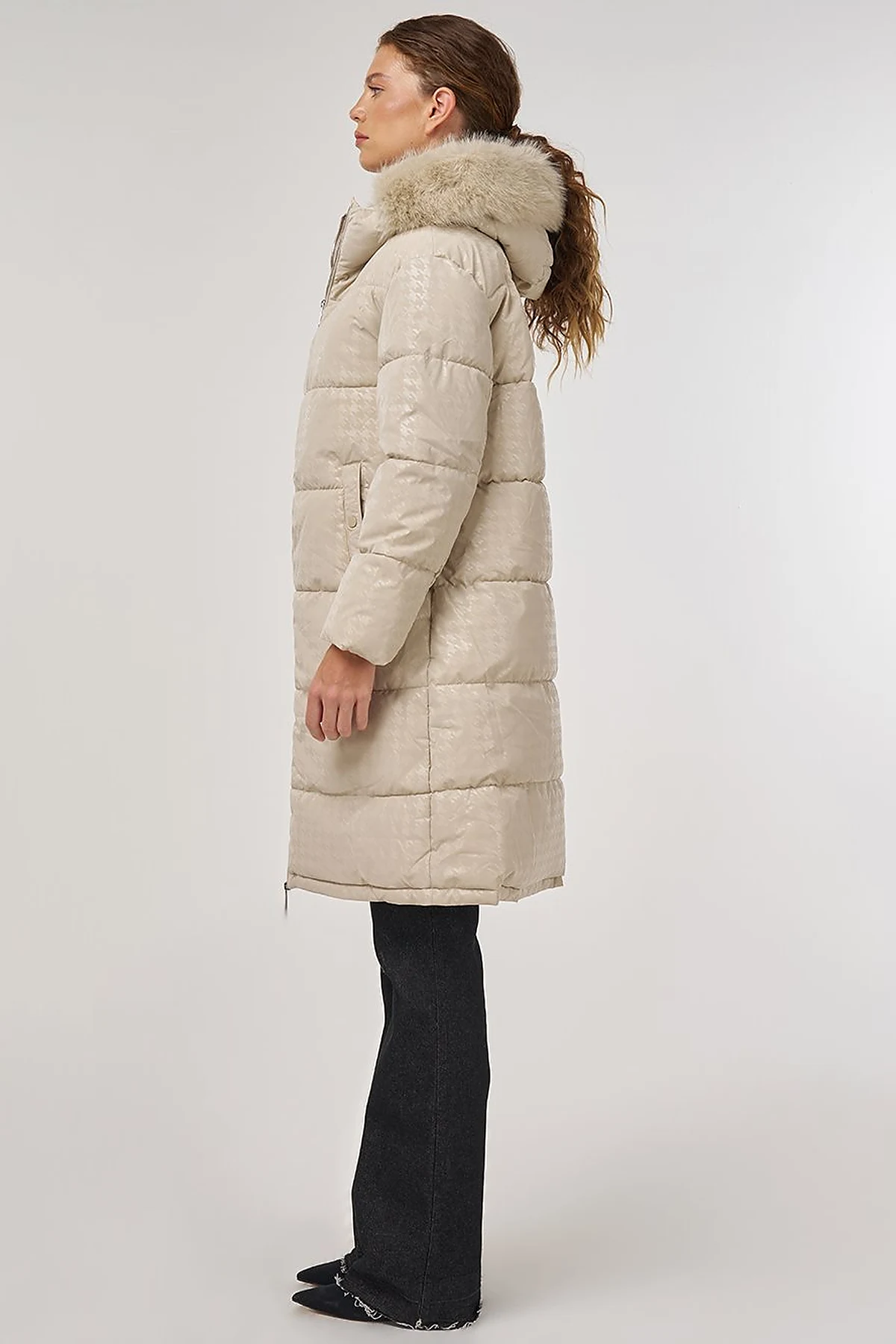 Houndstooth Pattern Anorak Jacket Stone 