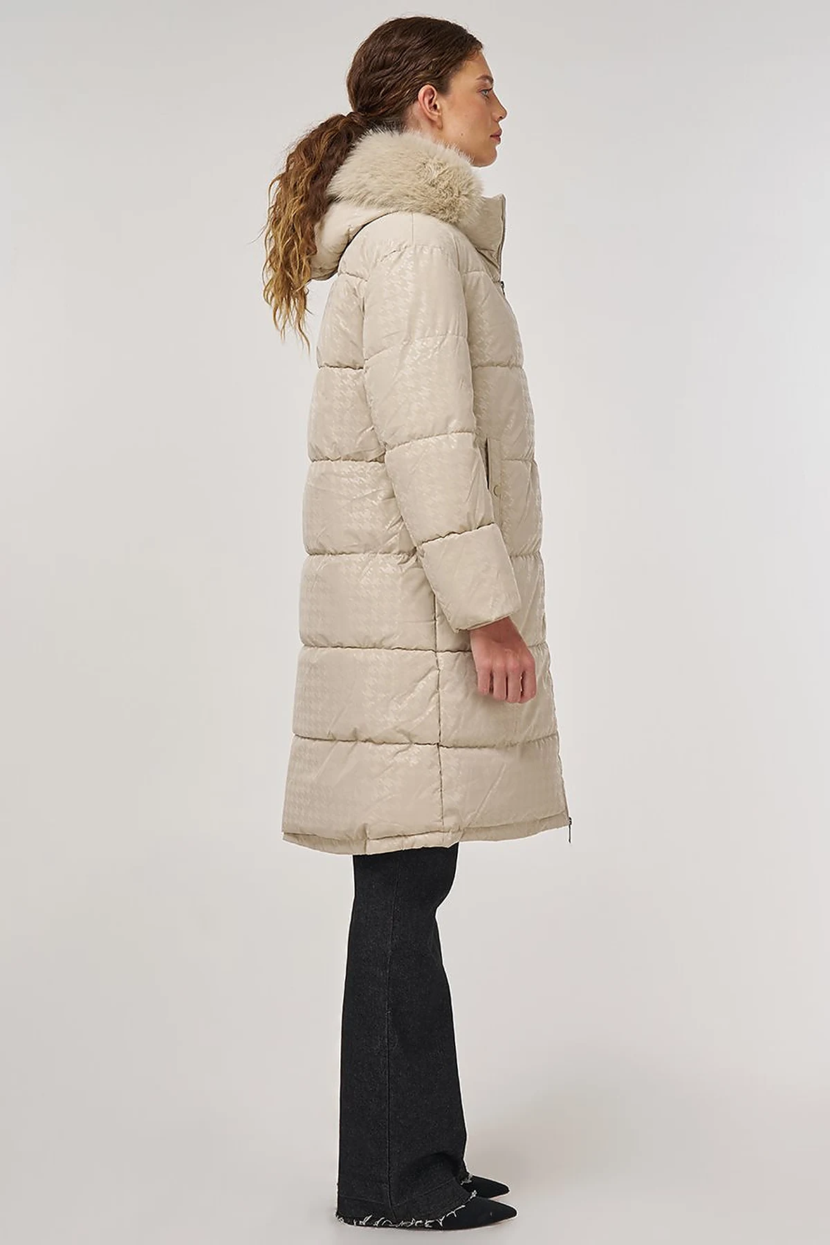 Houndstooth Pattern Anorak Jacket Stone 
