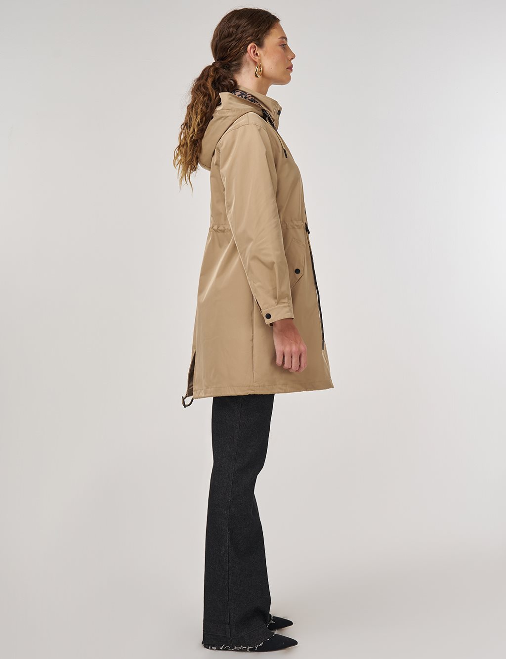 Bel Büzgülü Trençkot Açık Kahve 