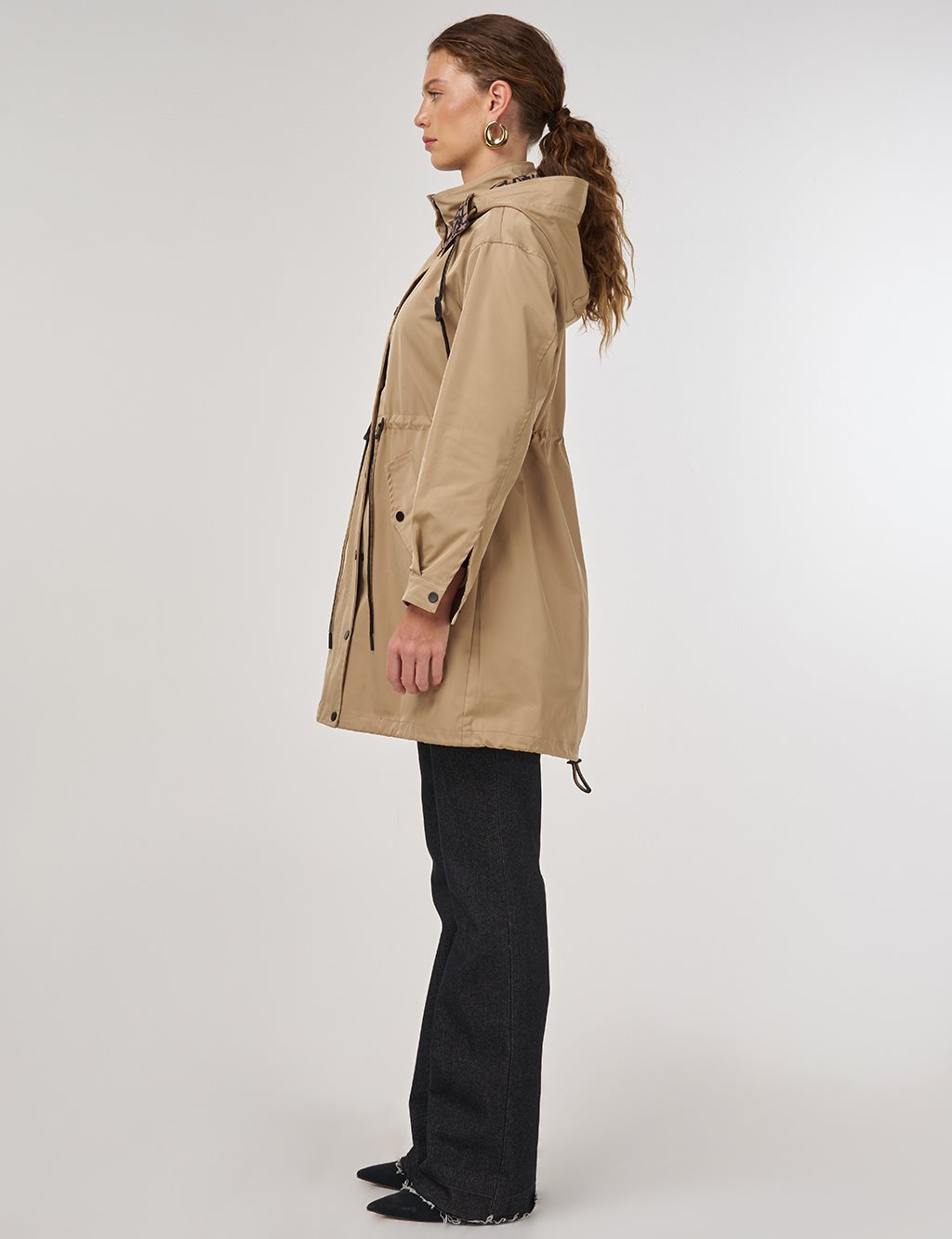 Bel Büzgülü Trençkot Açık Kahve 