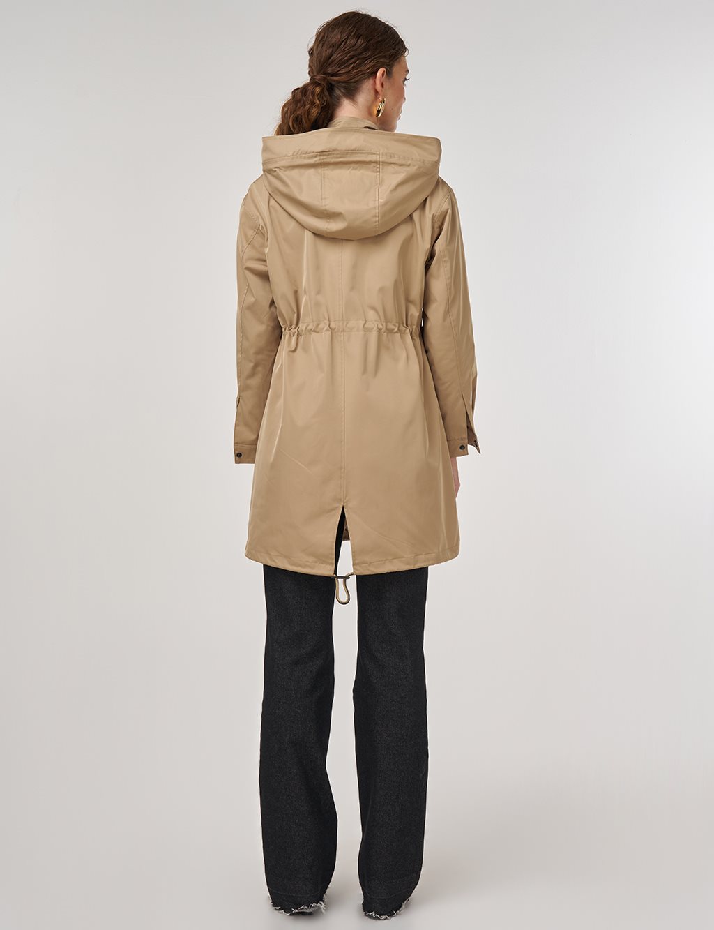 Bel Büzgülü Trençkot Açık Kahve 