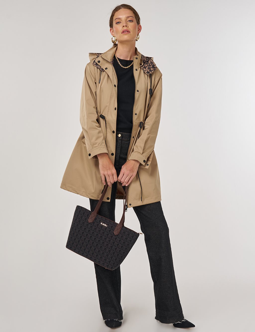 Bel Büzgülü Trençkot Açık Kahve 