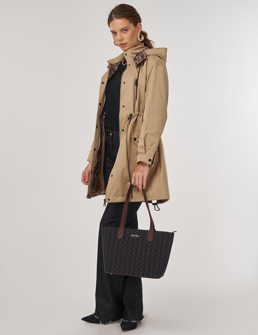 Bel Büzgülü Trençkot Açık Kahve 