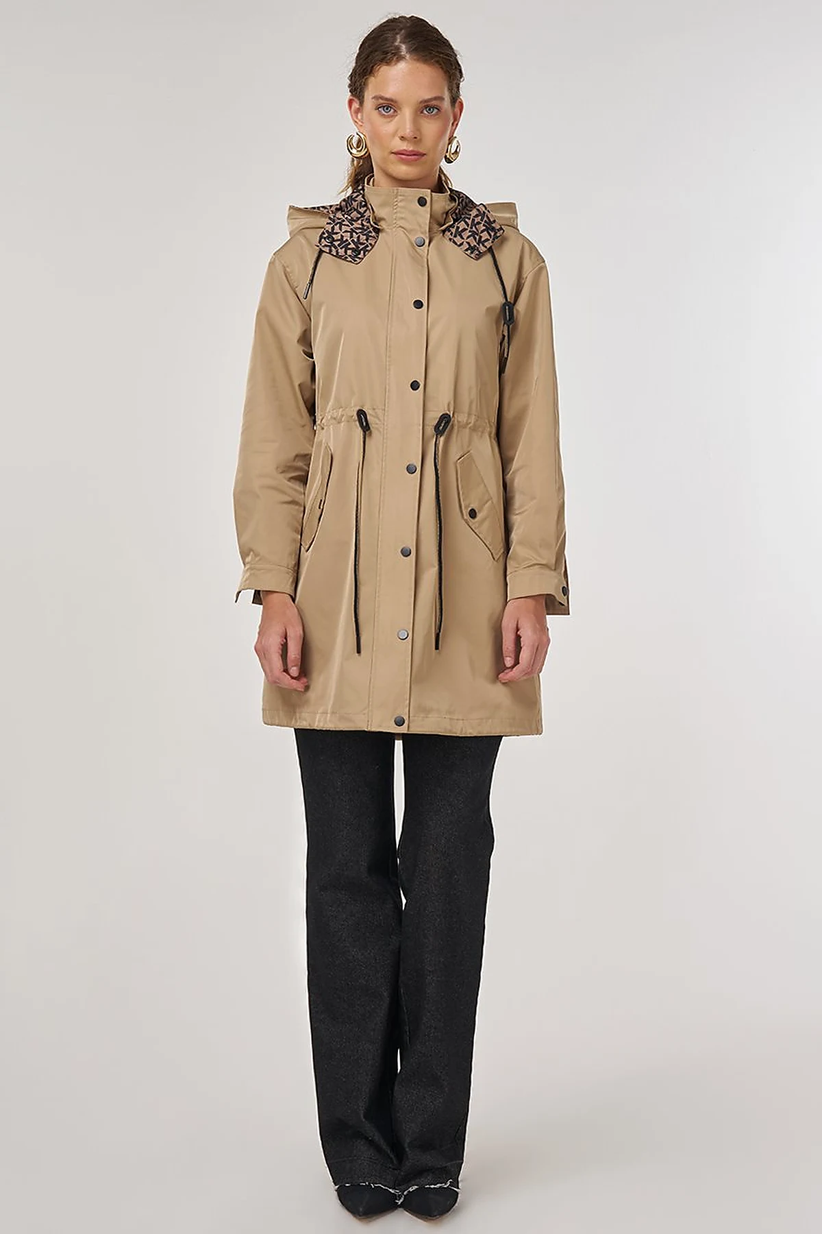 Drawstring Waist Trench Coat Light Brown