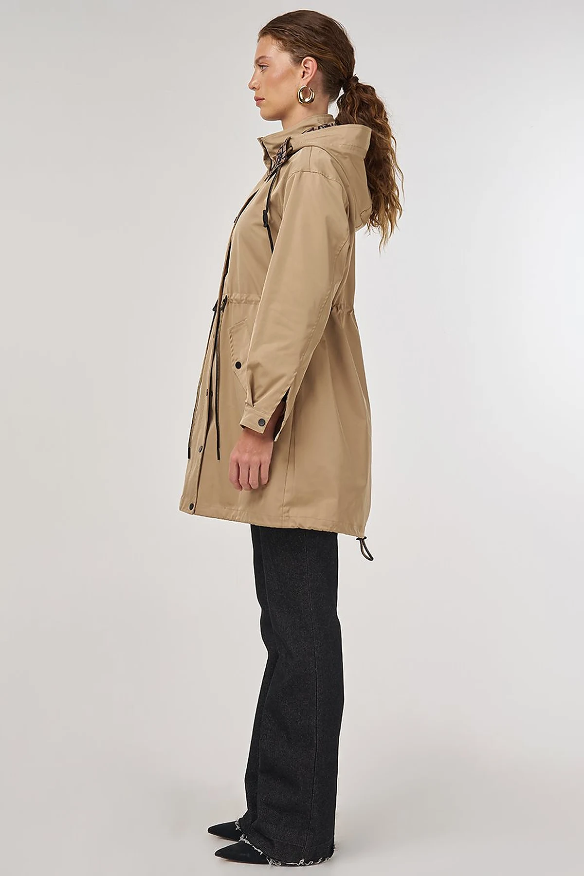 Drawstring Waist Trench Coat Light Brown