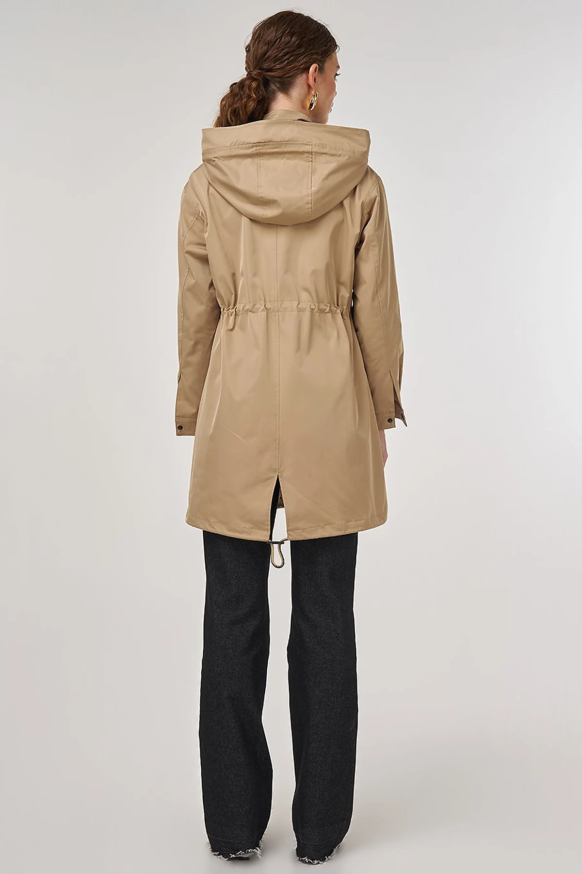 Drawstring Waist Trench Coat Light Brown
