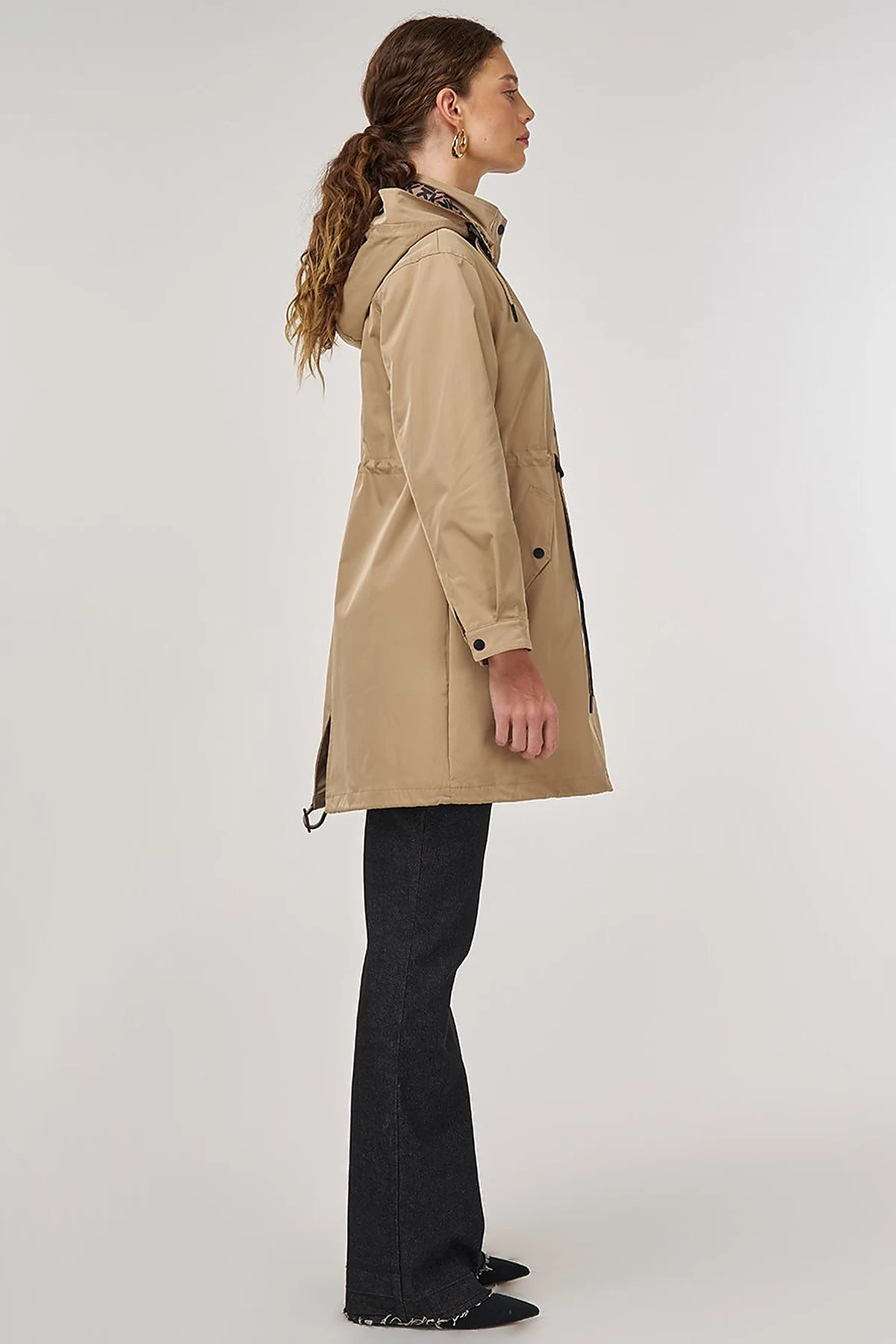 Drawstring Waist Trench Coat Light Brown
