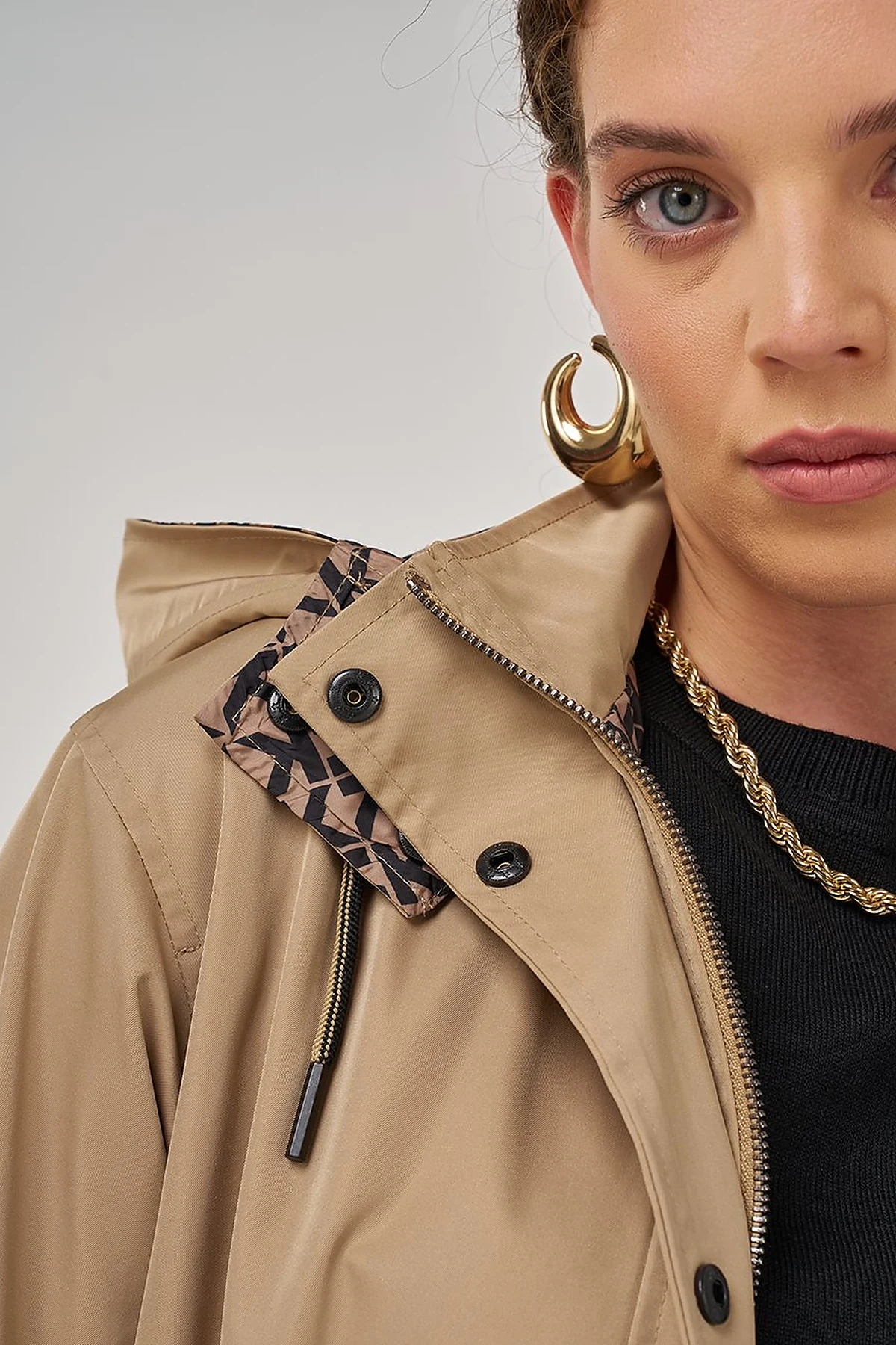 Drawstring Waist Trench Coat Light Brown