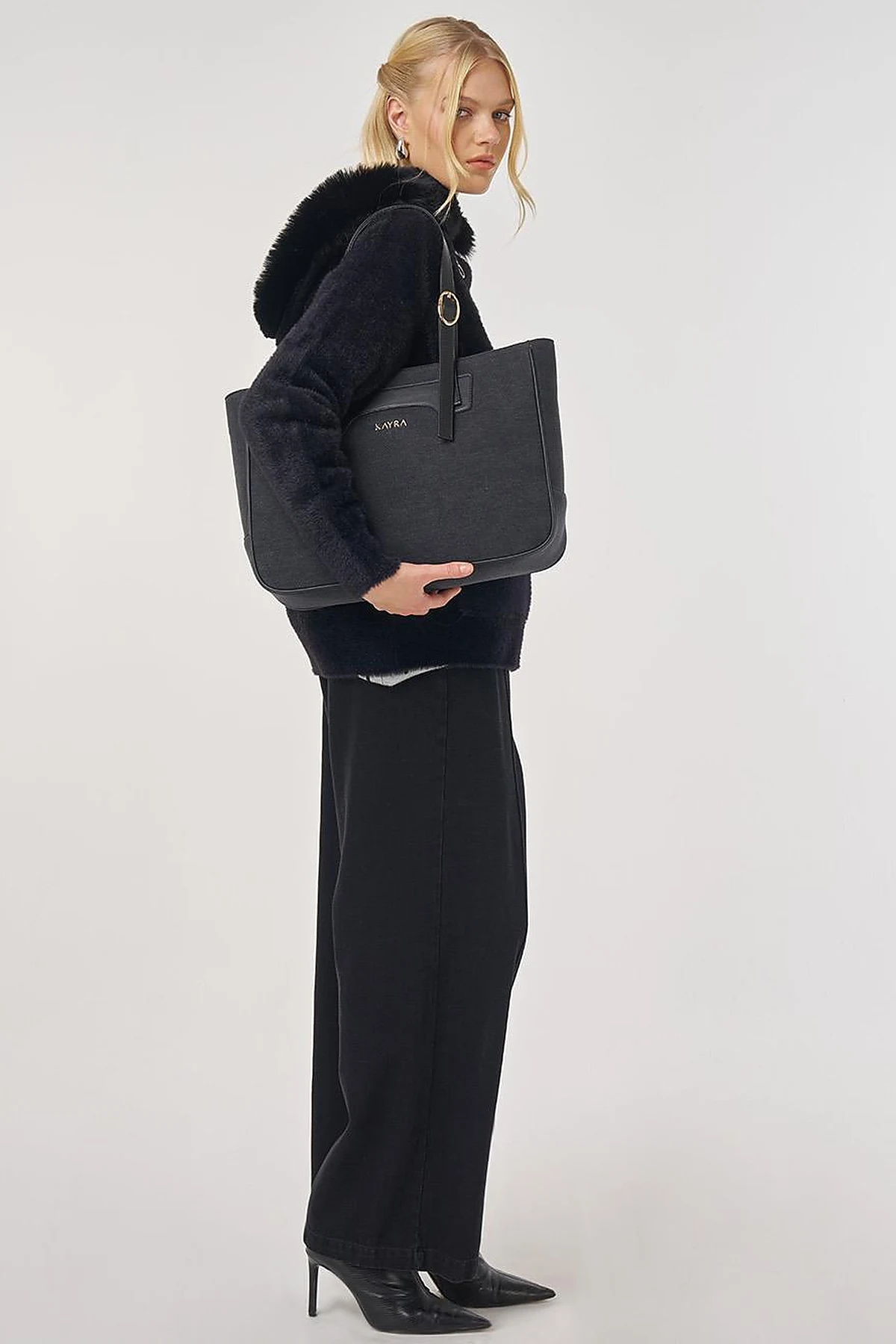 Faux Fur Hooded Knit Cardigan in Black