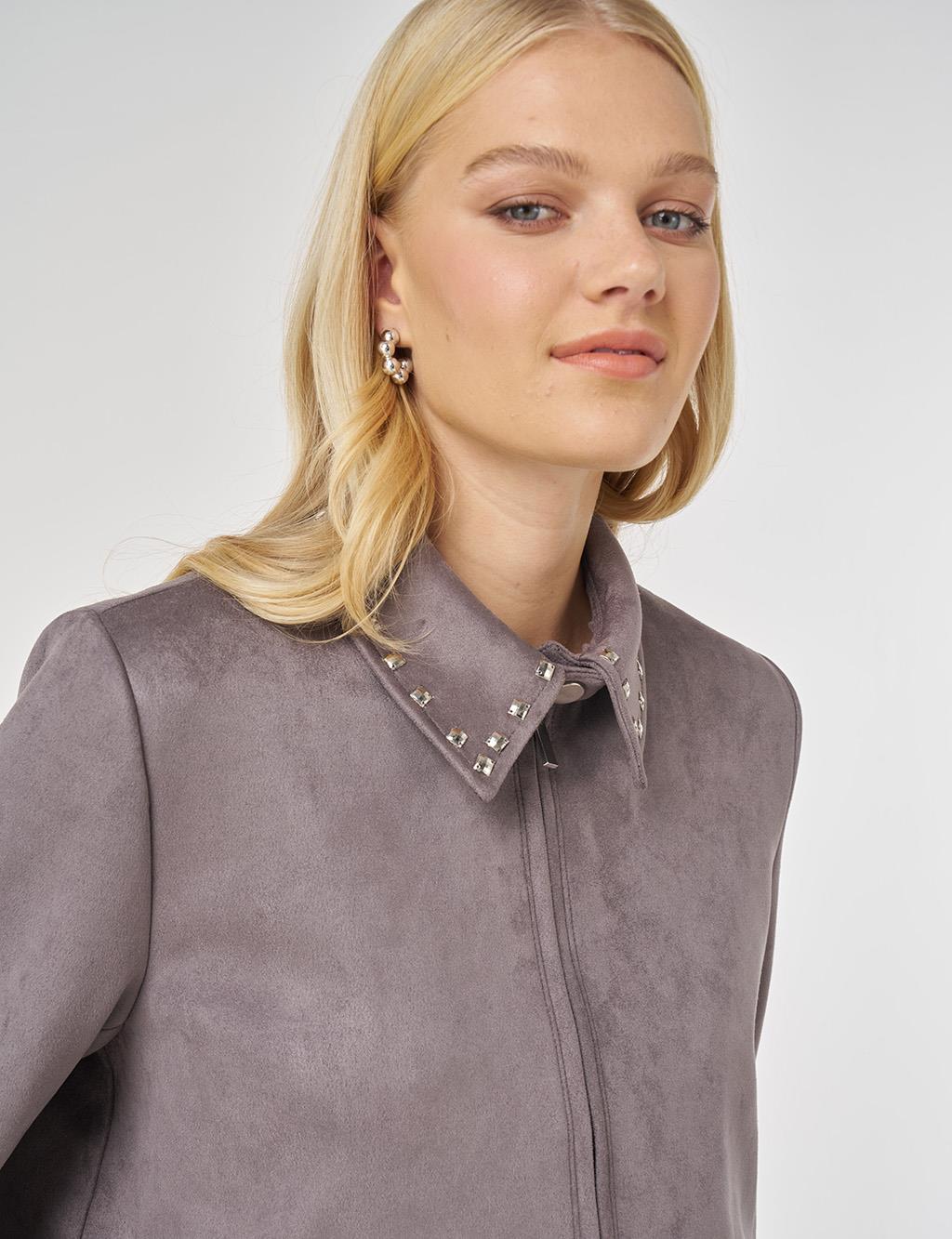 Trok Baskılı Süet Etekli Takım Füme 