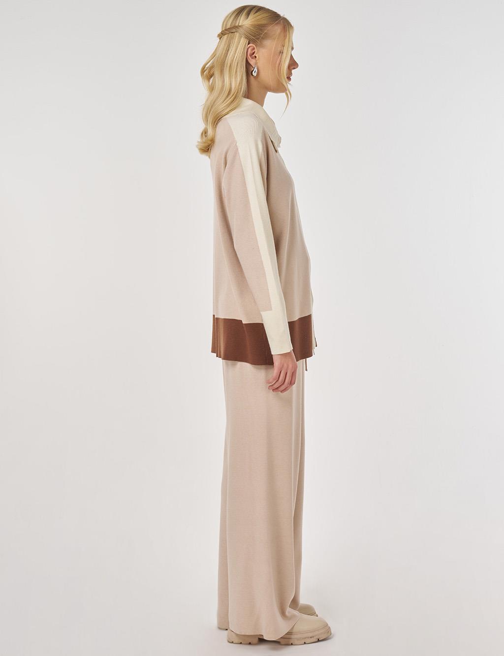 Wide Collar Knit Suit in Mink