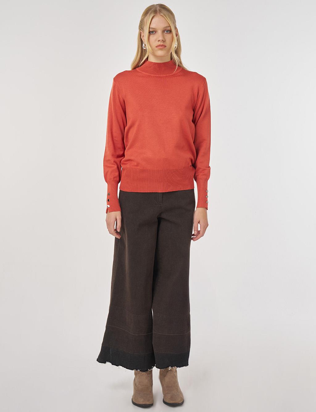 Basic Viscose Knit Sweater in Brick Red