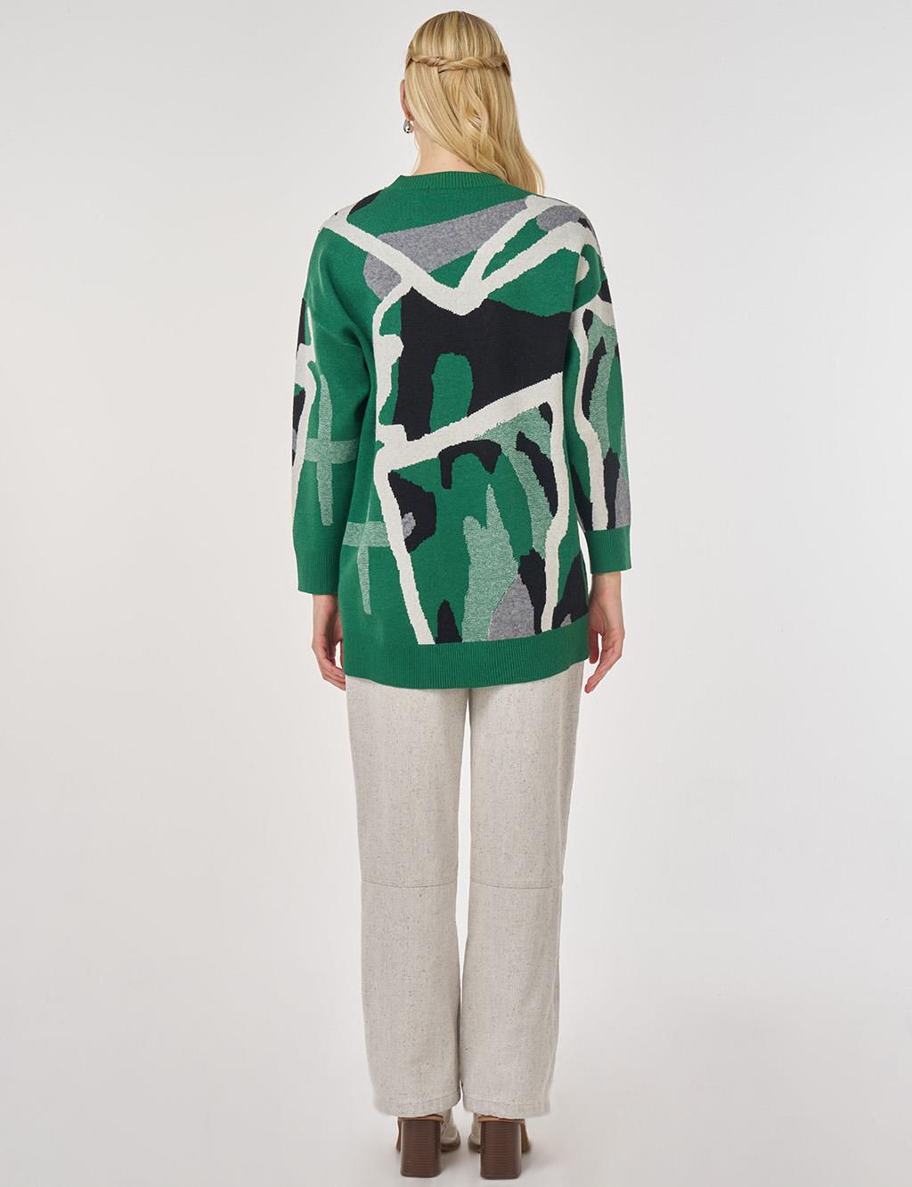 Abstract Patterned Viscose Knit Tunic in Forest Green