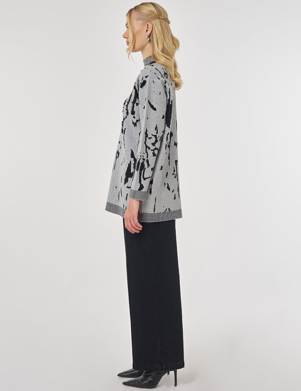 Sequin Detailed Viscose Knit Tunic in Gray