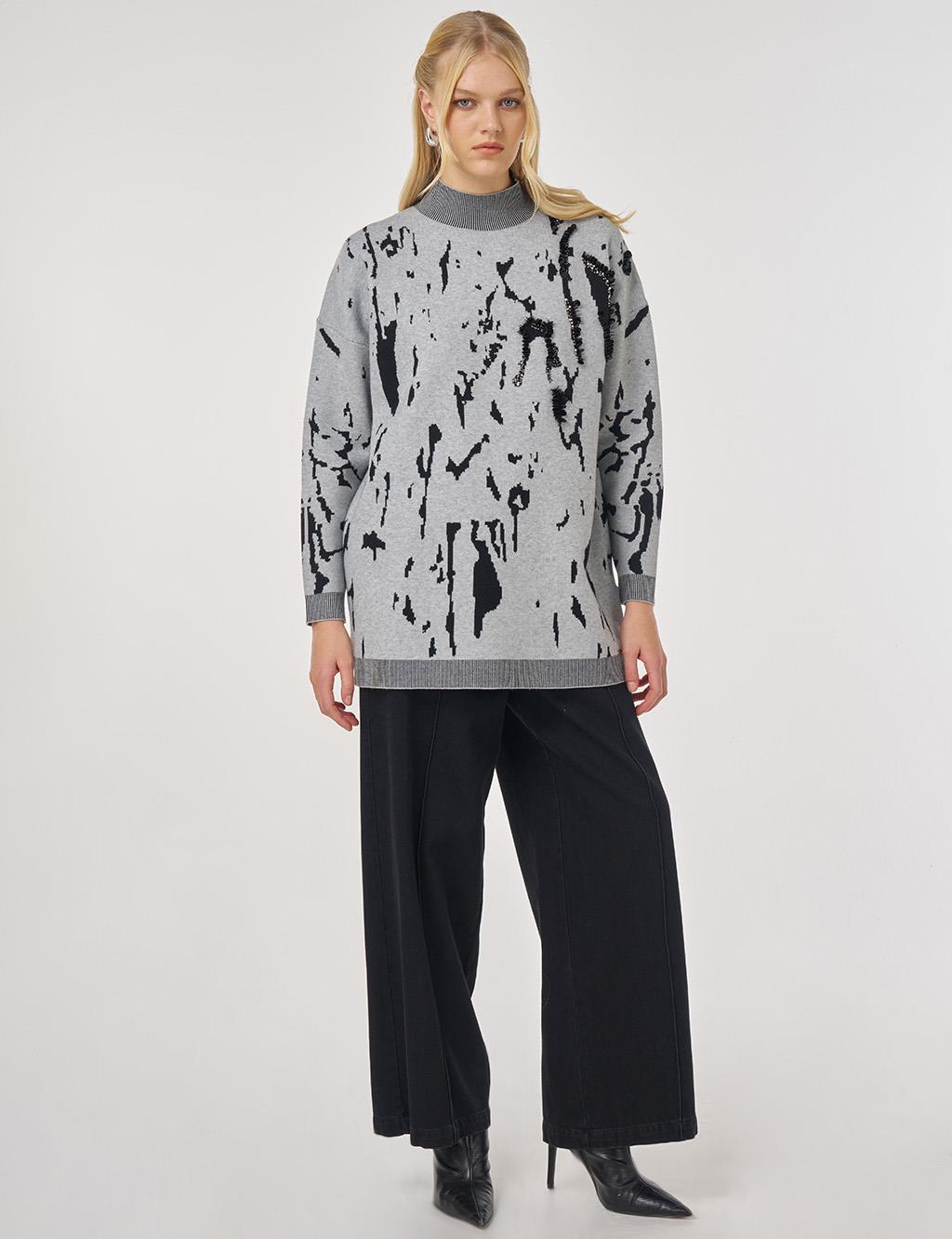 Sequin Detailed Viscose Knit Tunic in Gray