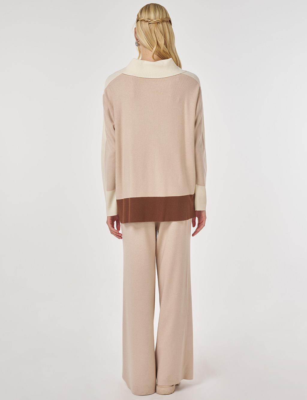 Wide Collar Knit Suit in Mink