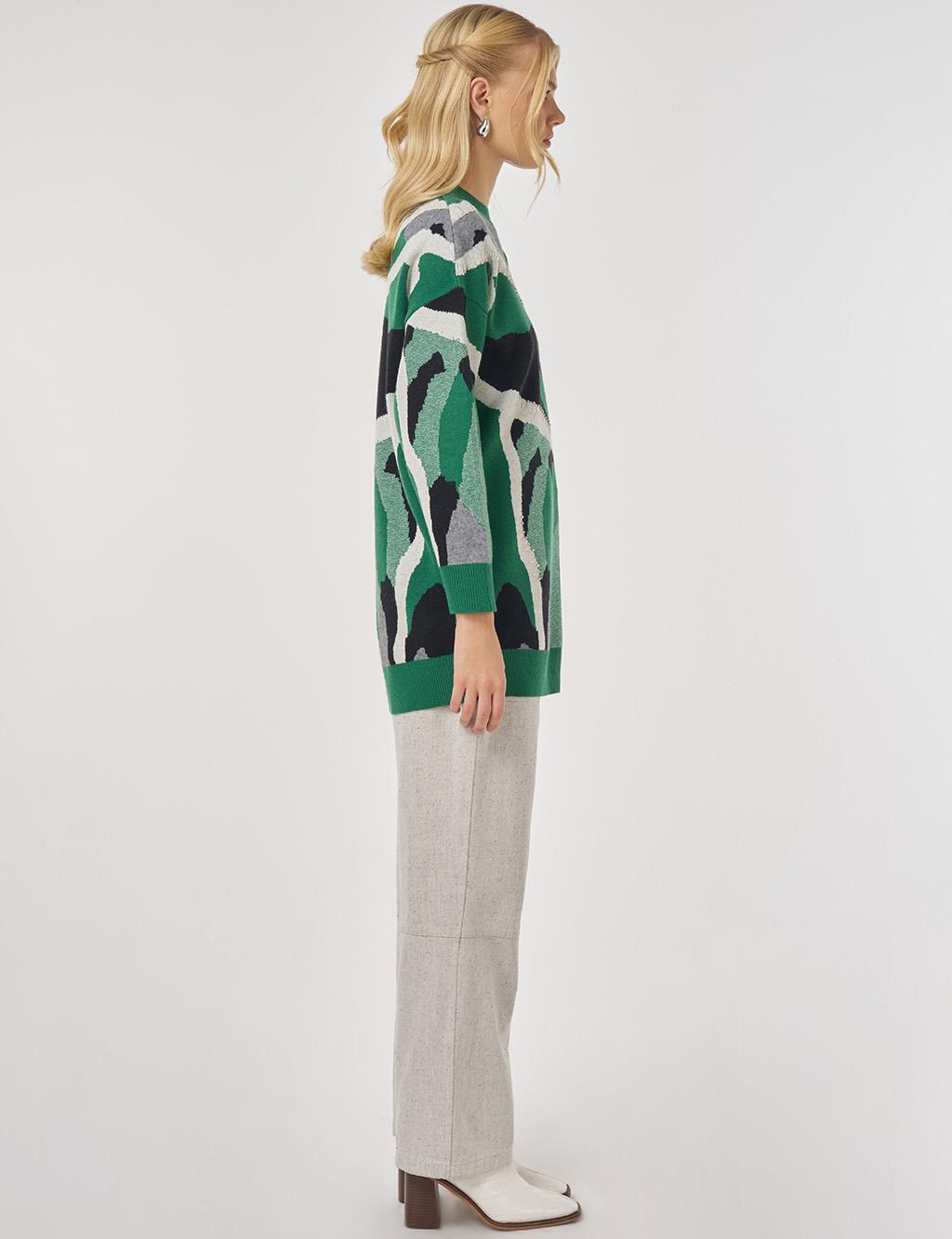 Abstract Patterned Viscose Knit Tunic in Forest Green