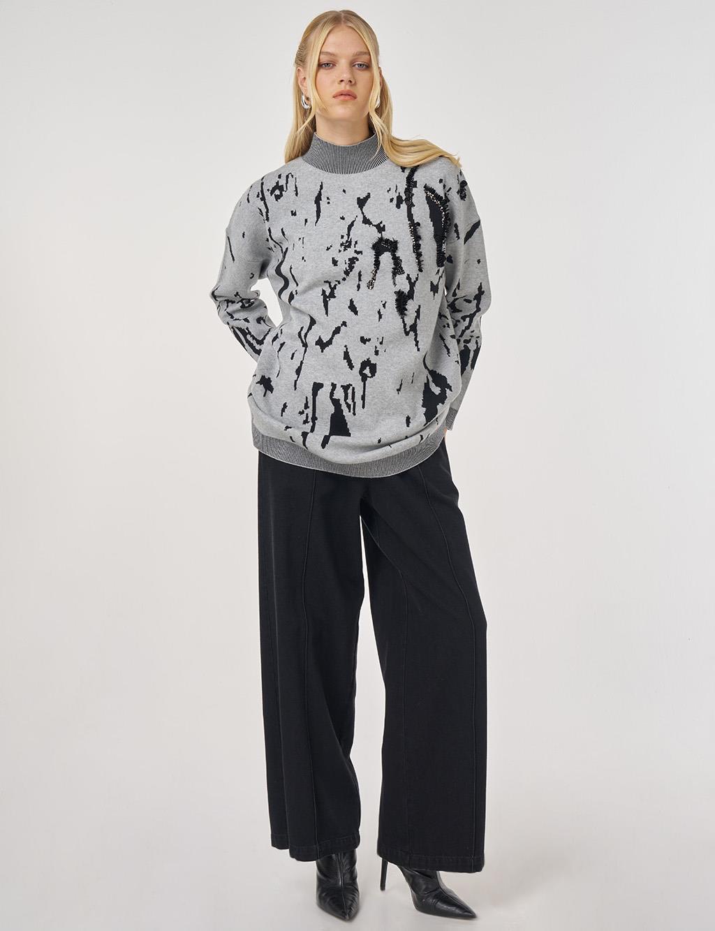 Sequin Detailed Viscose Knit Tunic in Gray