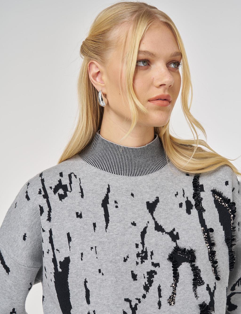 Sequin Detailed Viscose Knit Tunic in Gray