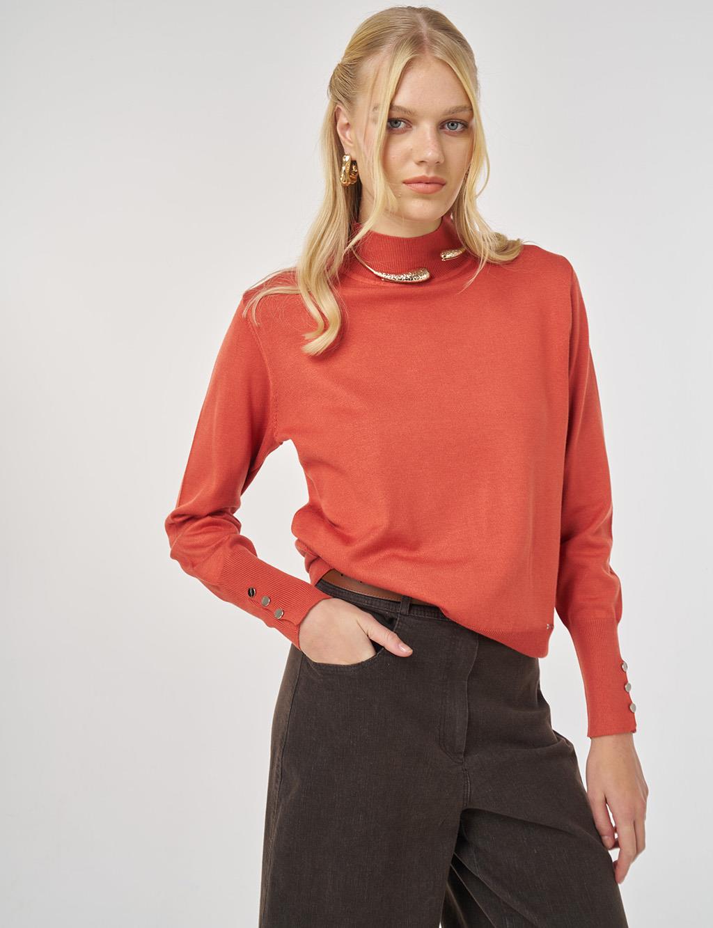 Basic Viscose Knit Sweater in Brick Red