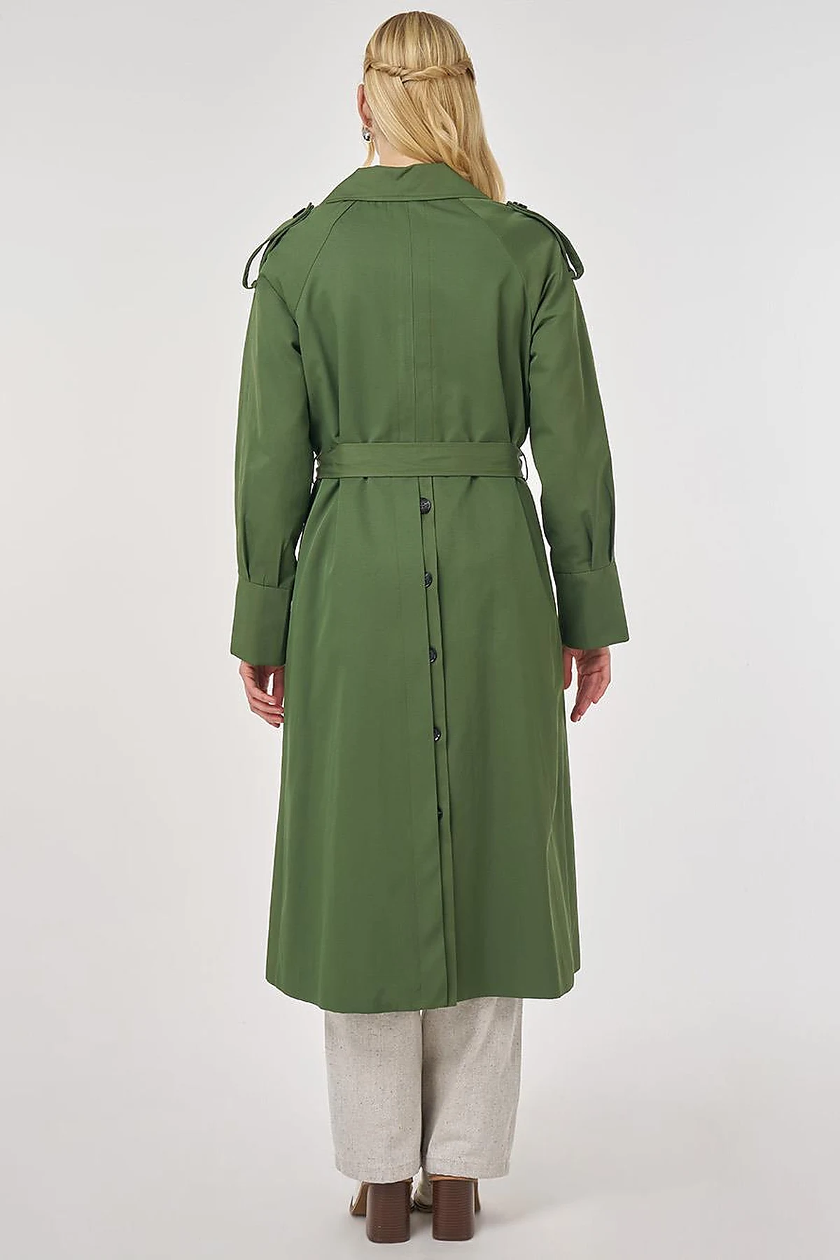 Embroidered Trench Coat Forest Green