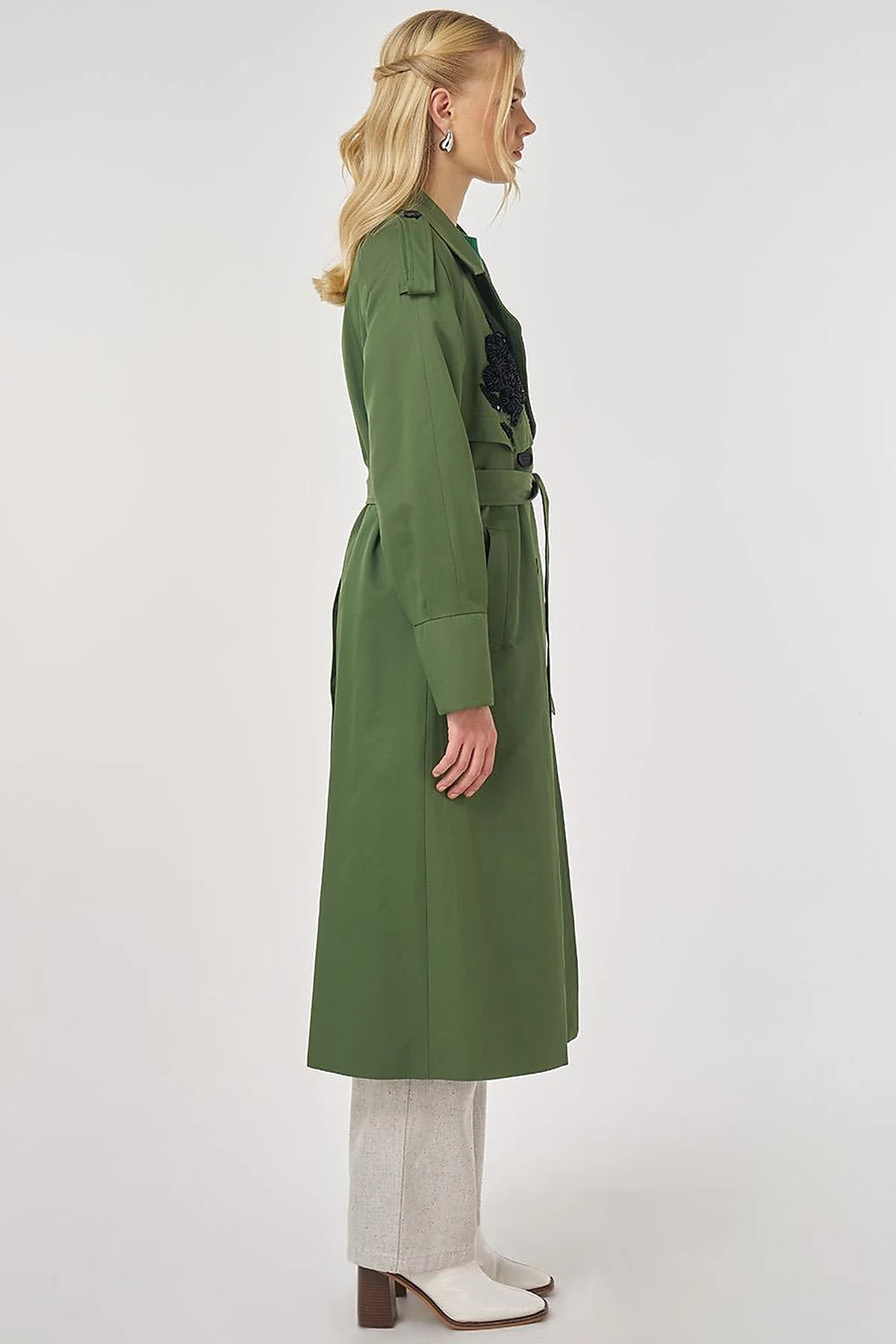 Embroidered Trench Coat Forest Green